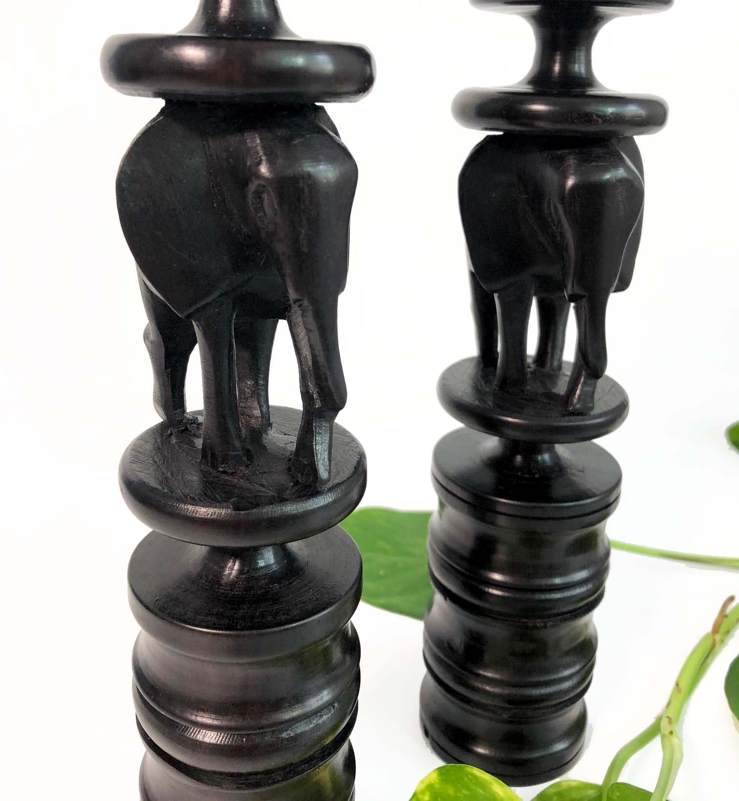Vintage Ebony Candlestick Holders Set of 2 Pair of Dark Solid Wood