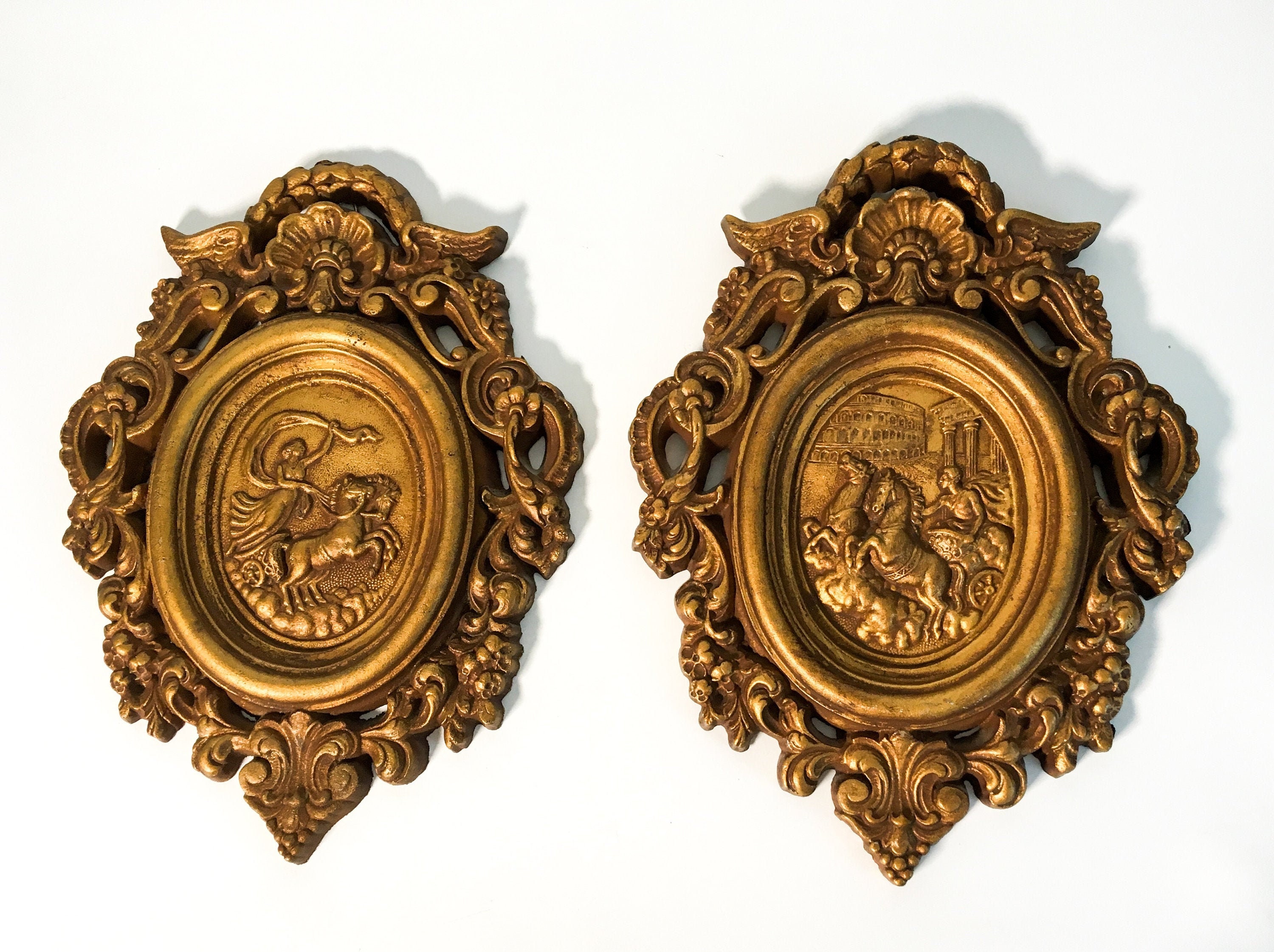 Pair Vintage Universal Statuary Wall Hangings Plaques 2 Heavy Ornate