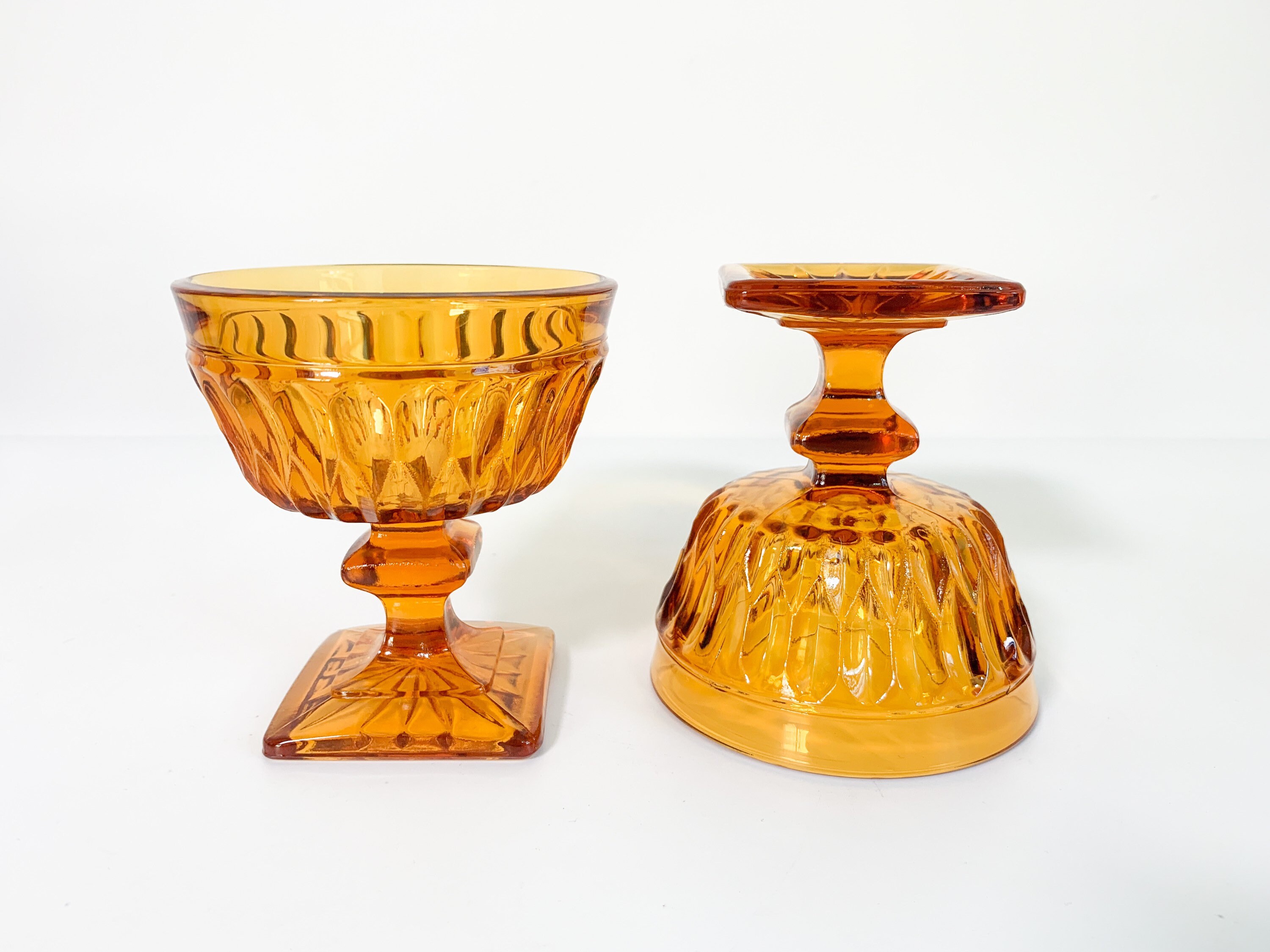 Vintage Set of 4 Amber Indiana Glass Mt Vernon Sherbet or Champagne