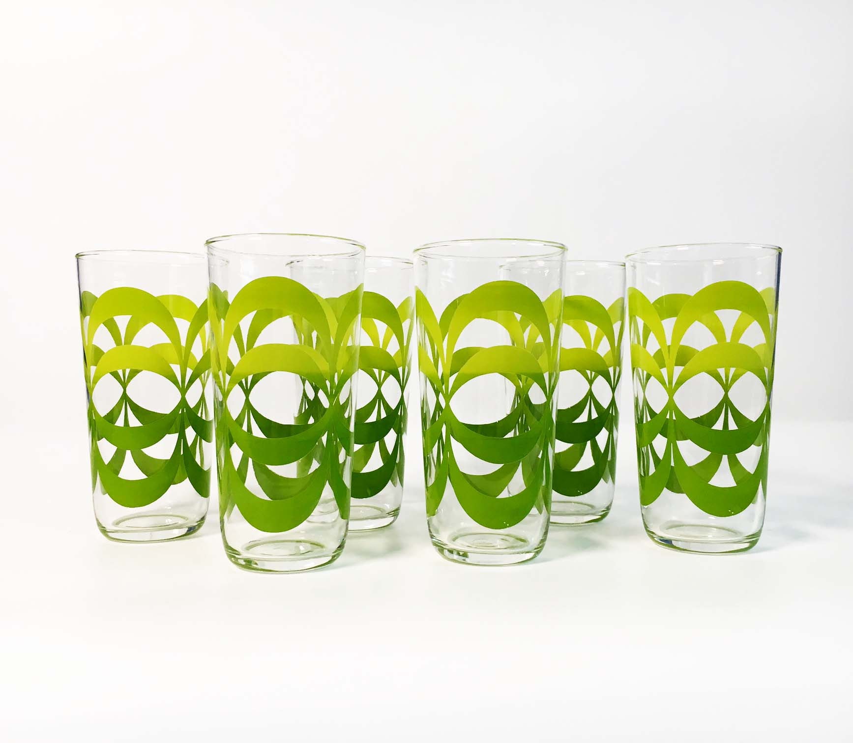 Set of 6 Vintage Libbey Green Design Tumbler Glasses Green Colored