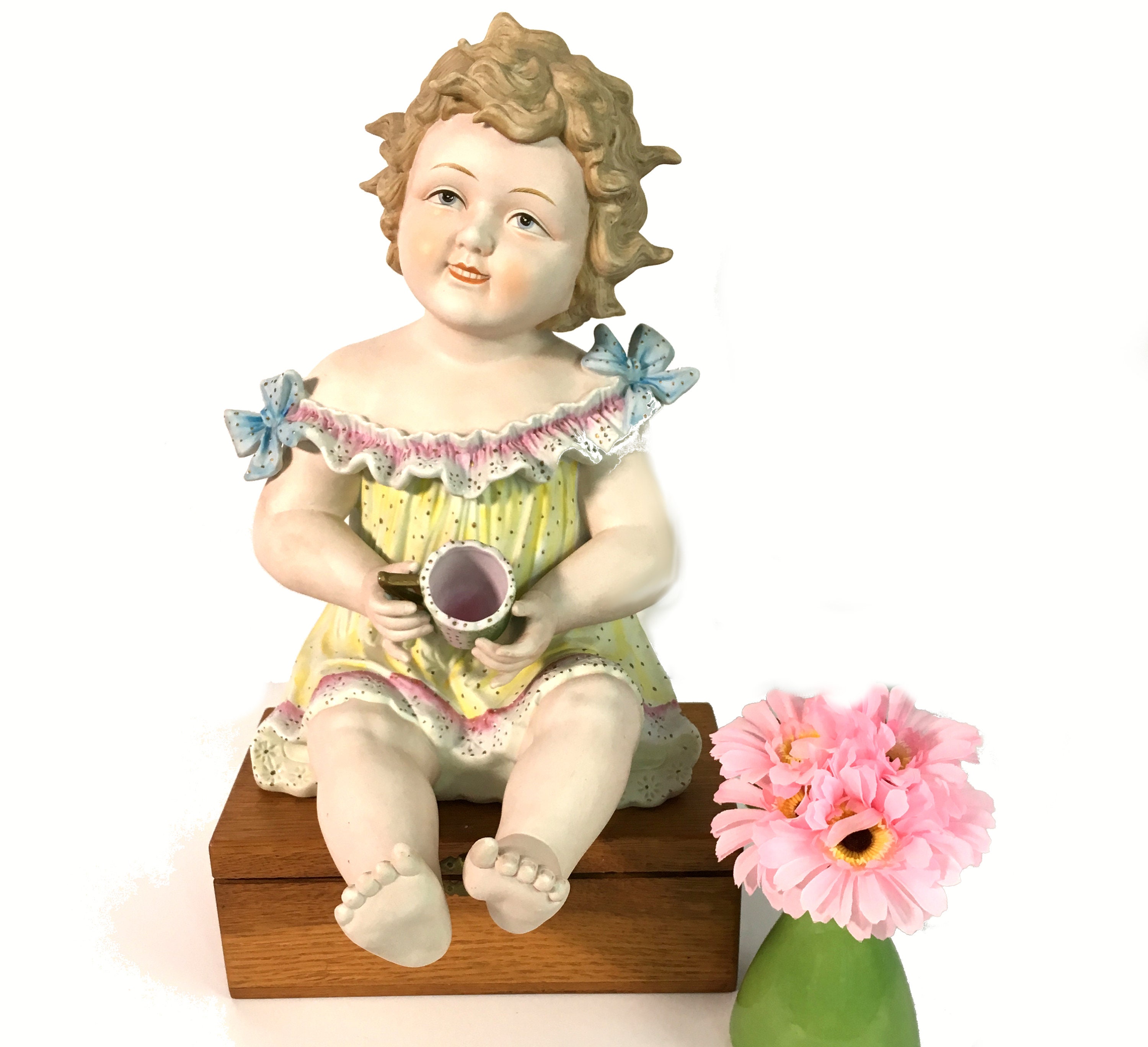 RESERVED FOR WILLIAM Antique Bisque Piano Baby Large Shelf Sitter Piano Baby Germany