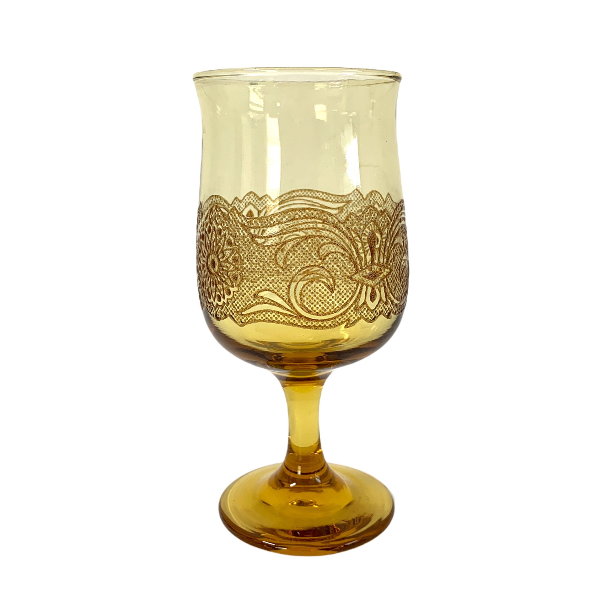 4 Vintage Libbey Americana Amber Glass Water Goblet Four Retro Large