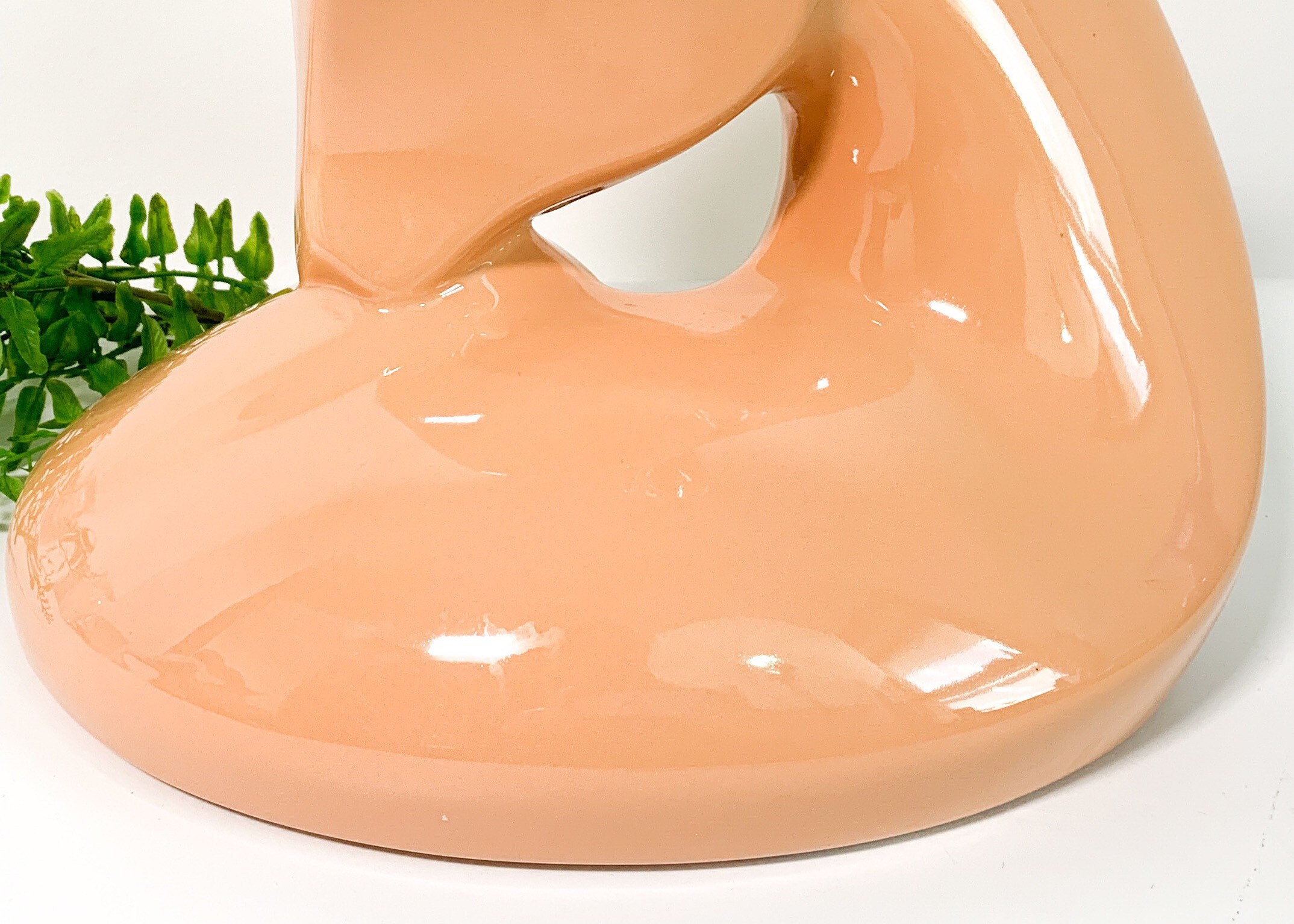 Vintage Salmon Pink Pottery Fawn Deer Statue Ceramic Mod Modern Mid