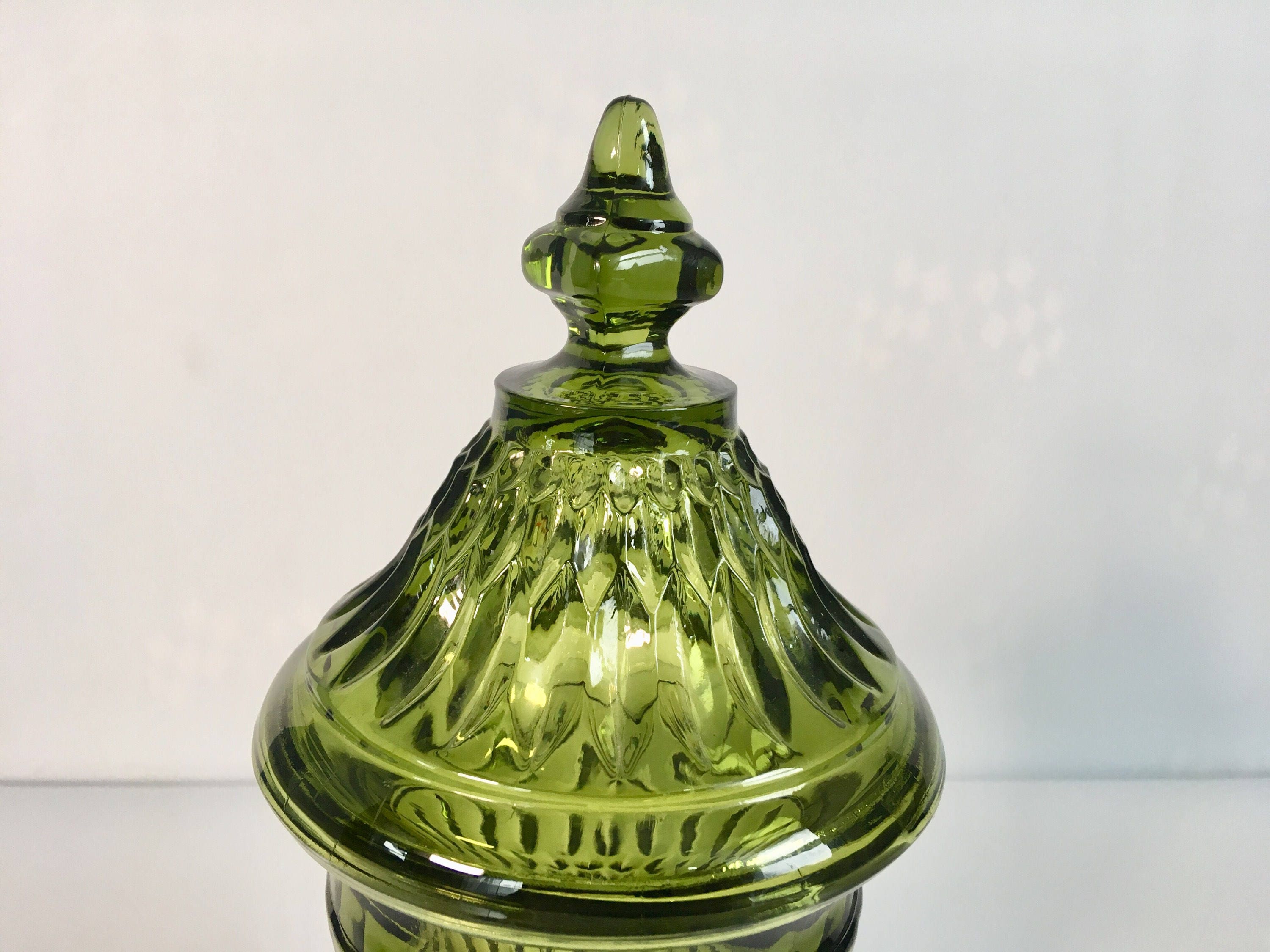 Vintage Indiana Glass Mt. Vernon Diamond Point Square Base Green Candy