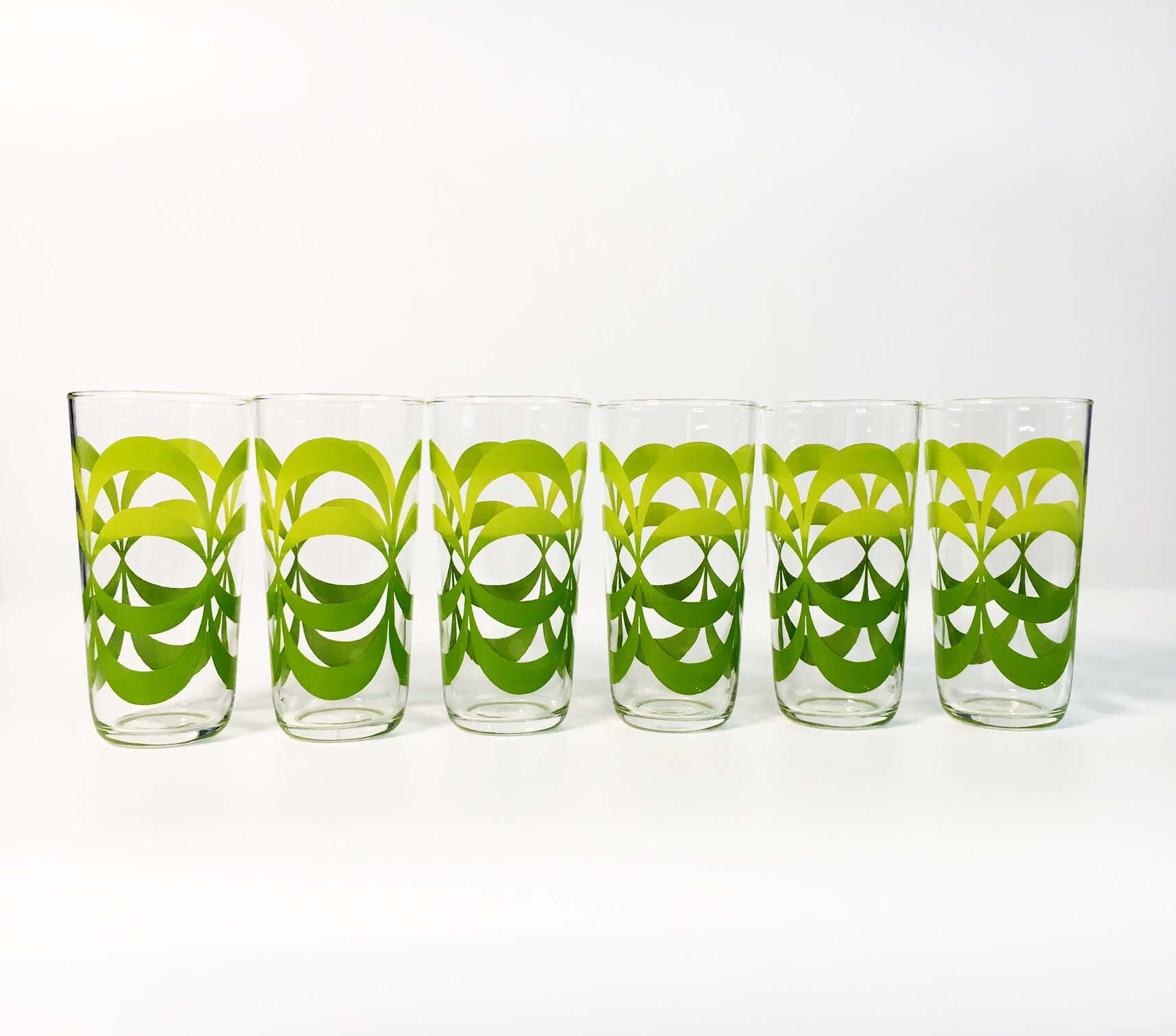 Set of 6 Vintage Libbey Green Design Tumbler Glasses Green Colored