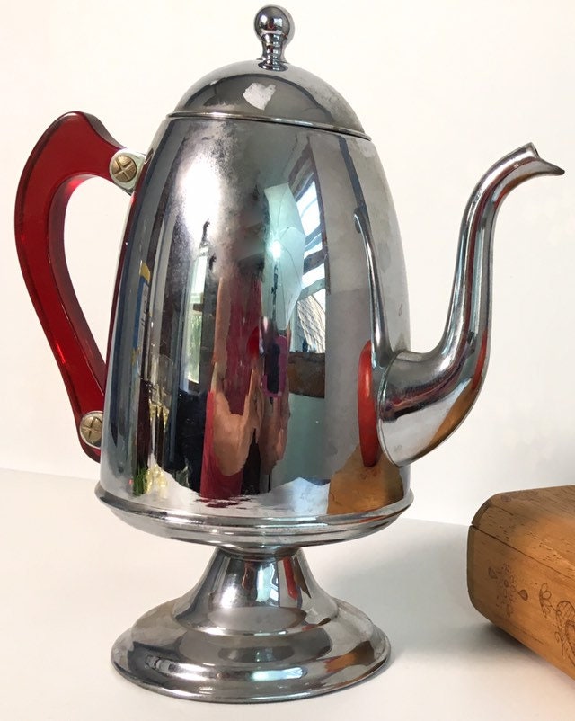 ART DECO Pedestal Aluminium Stove Top Percolator Coffee Pot