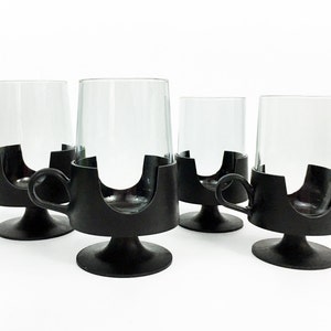 Vintage Corning Glas-Snap Cups: Black Stemless Hot/Cold Mugs, Set of 4