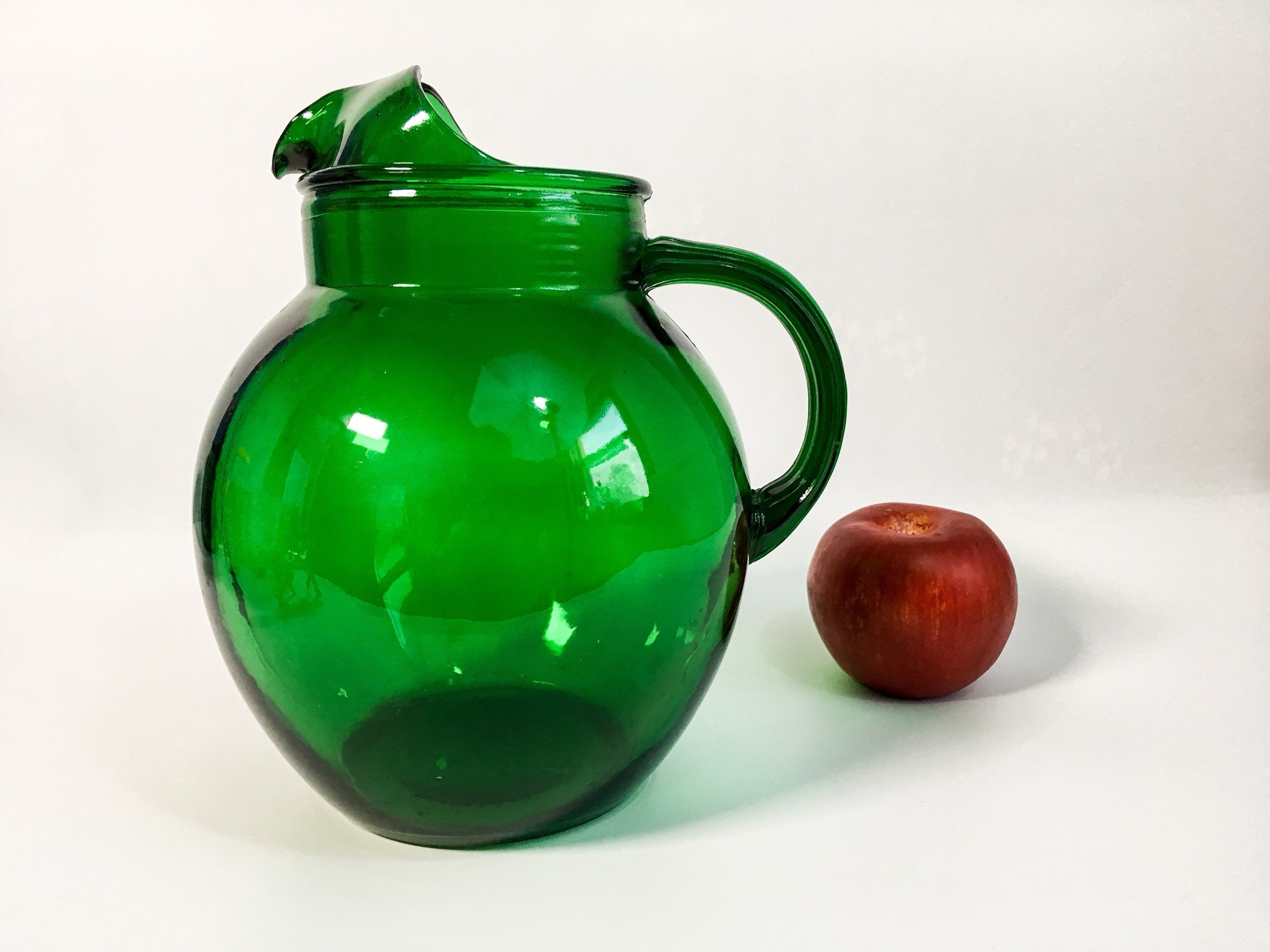 Vintage Green Glass Pitcher Rould Large Emerald Green Pitcher W