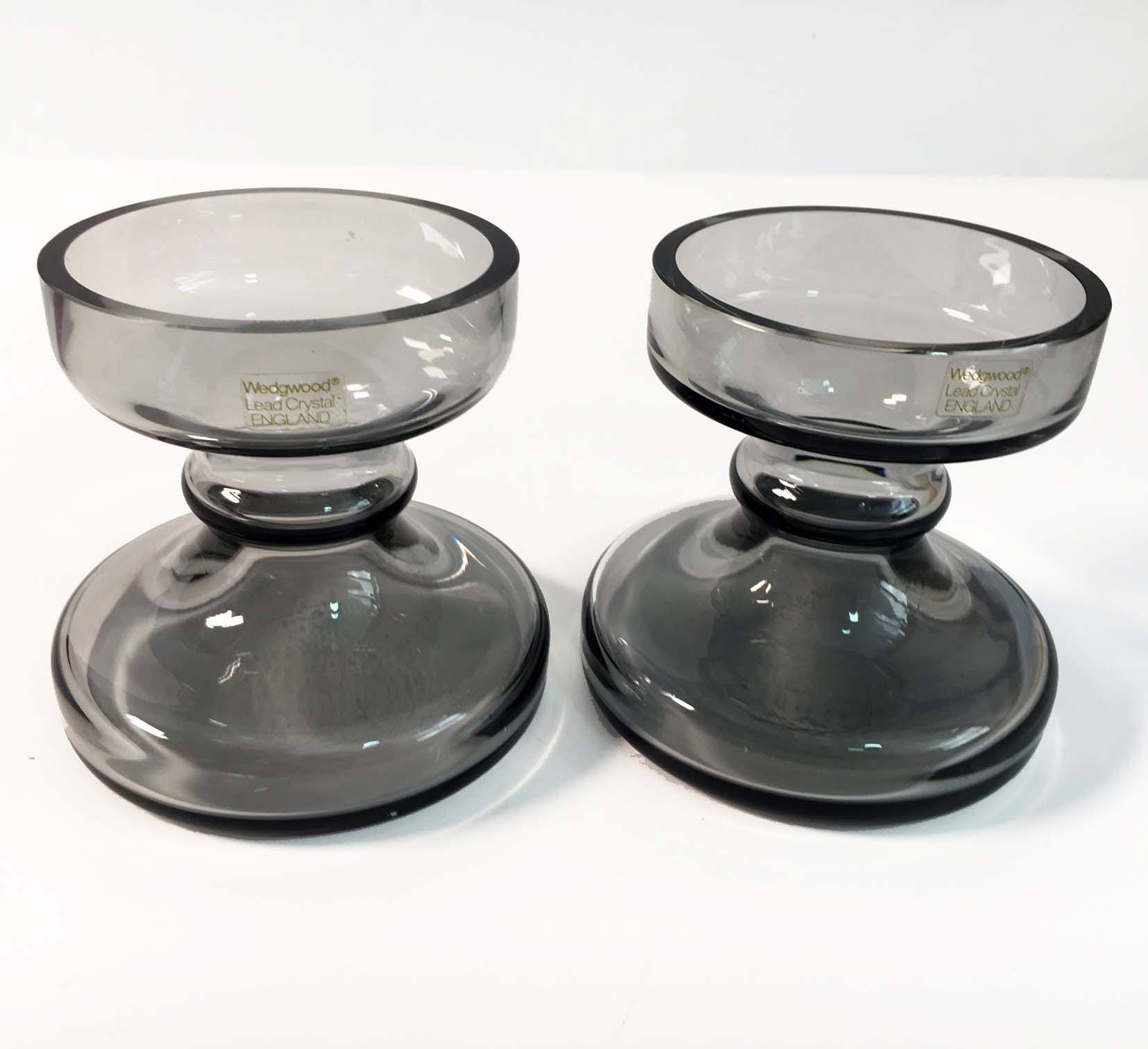 Vintage Pair of Wedgwood Glass Candleholders Midnight Grey Frank