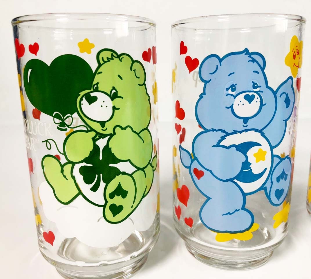 Care Bears Drinking Glasses Set Of 4 1986 Vintage Tumblers Libby
