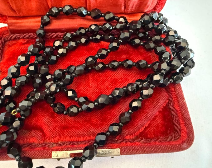 Flapper Long Black Bead Necklace - 48" Length Vintage Round Beaded Retro - Roaring Twenties Estate Jewelry