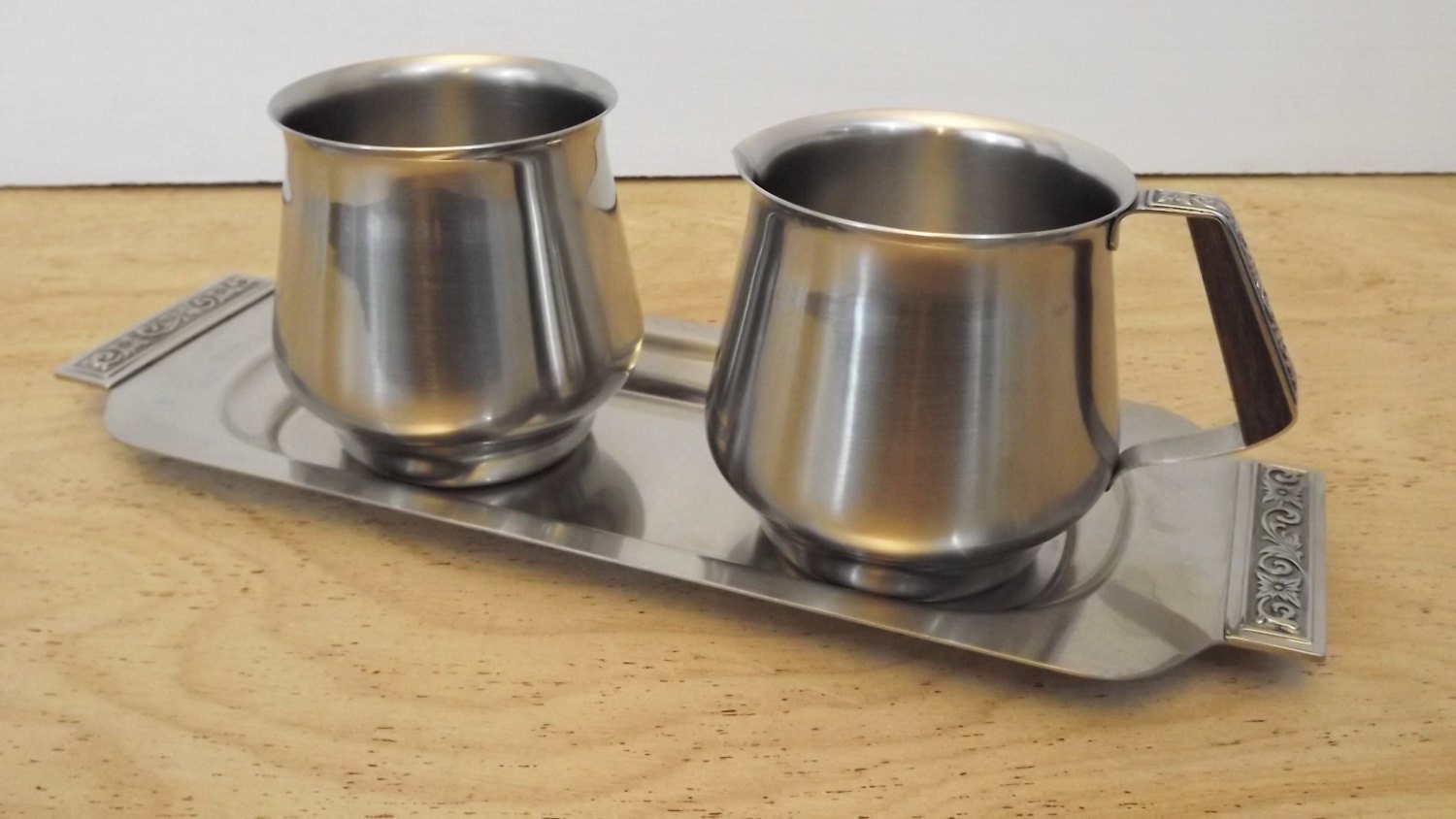 Vintage International Decorator Stainless Coffee / Tea Set Handled