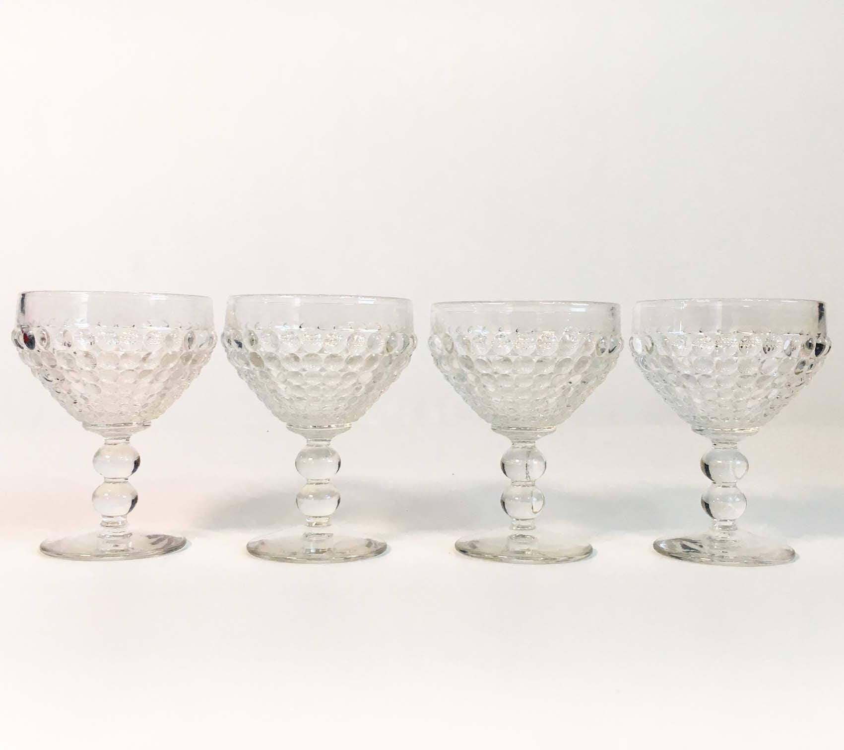 Vintage Clear Glass Dessert Glass or Dish Set of 4 Beaded Stem Bubble