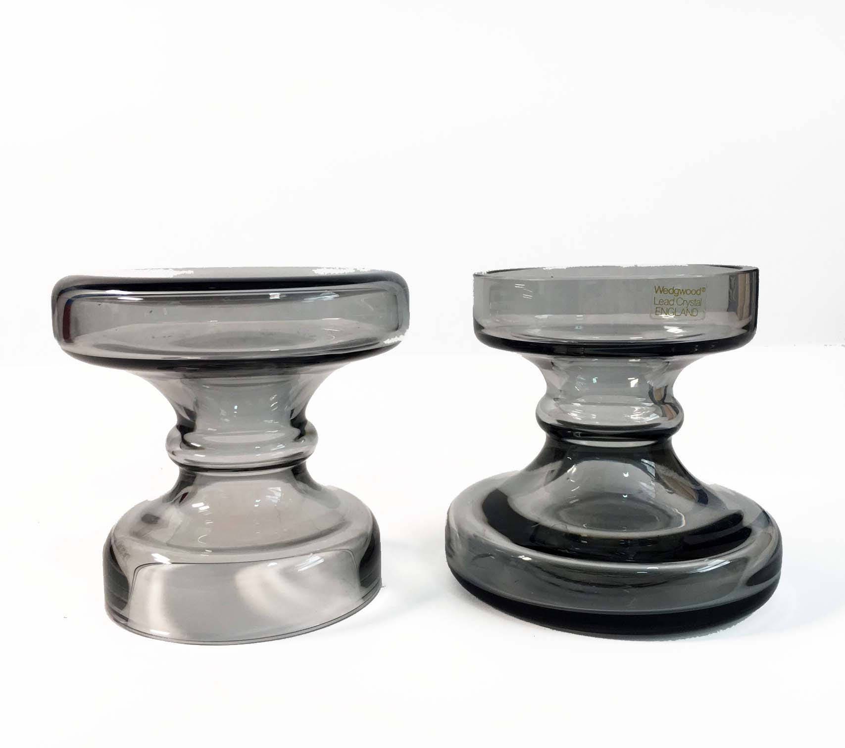 Vintage Pair of Wedgwood Glass Candleholders Midnight Grey Frank