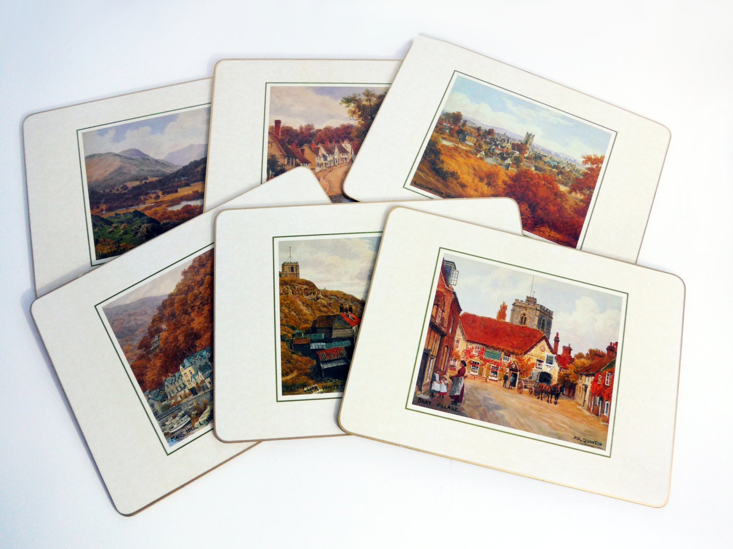 Set 6 Vintage Cork Placemats 6 Scenes English Villages & Landscapes