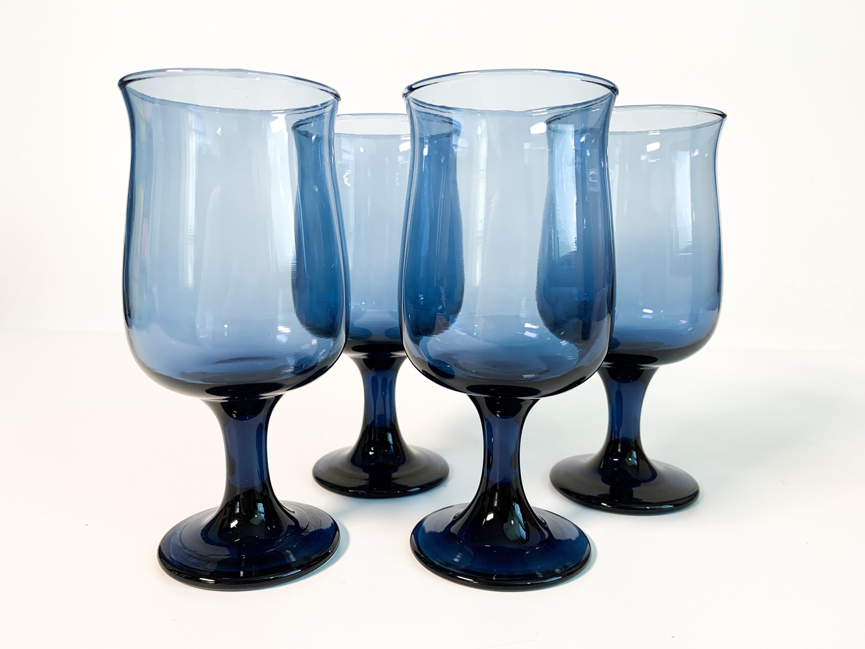 Vintage Set of 4 Dusky Blue by Libbey Water Glasses Stemware 4