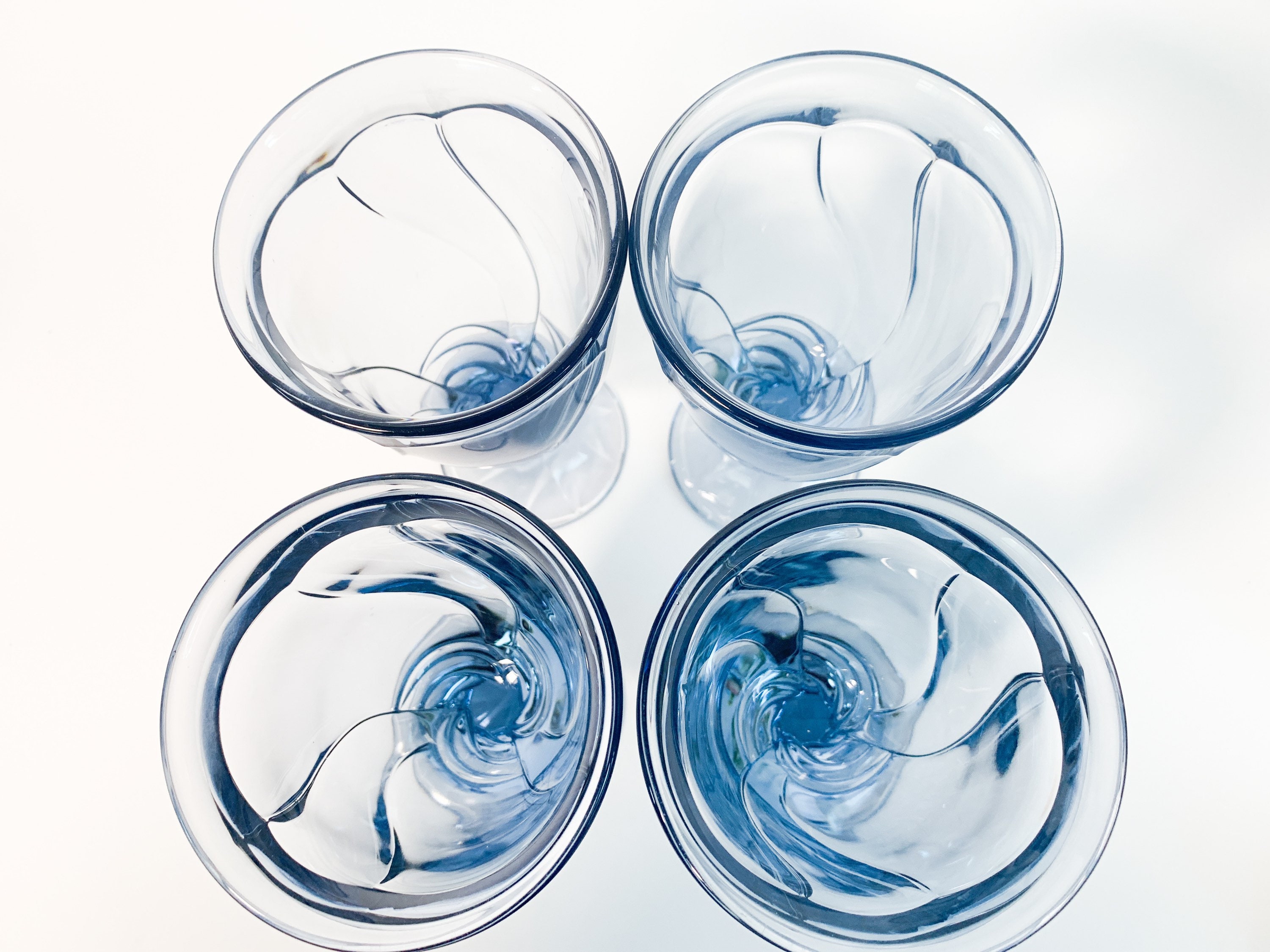 4 Vintage Noritake Blue Sweet Swirl Iced Tea / Heavy Water Goblets by