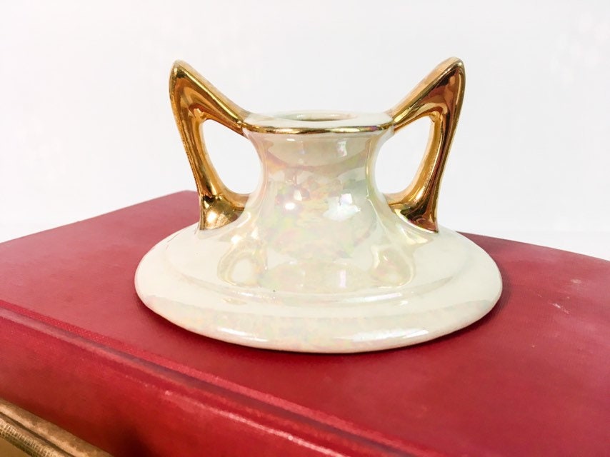 Pair Candlestick Holders Pearl China Comany Vintage Set Pearlized