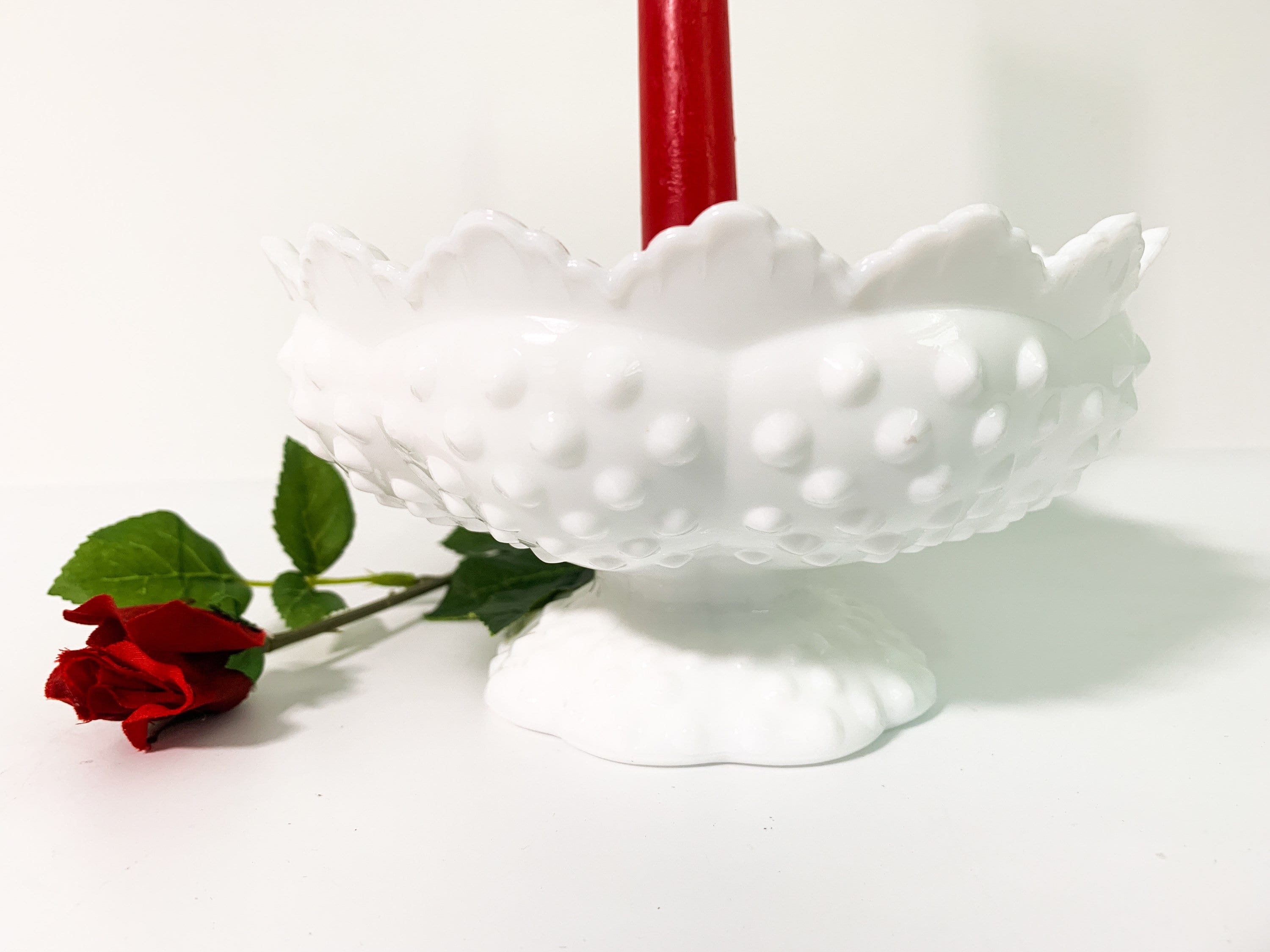 Single Fenton Hobnail Milk Glass Candle Holder Centerpiece Pedestal