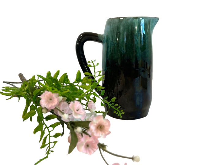 Vintage Pitcher Dark Green Drip Glaze by Blue Mountain Pottery - Mid century MCM Home Decor - Canada Art Pottery Ca 1960