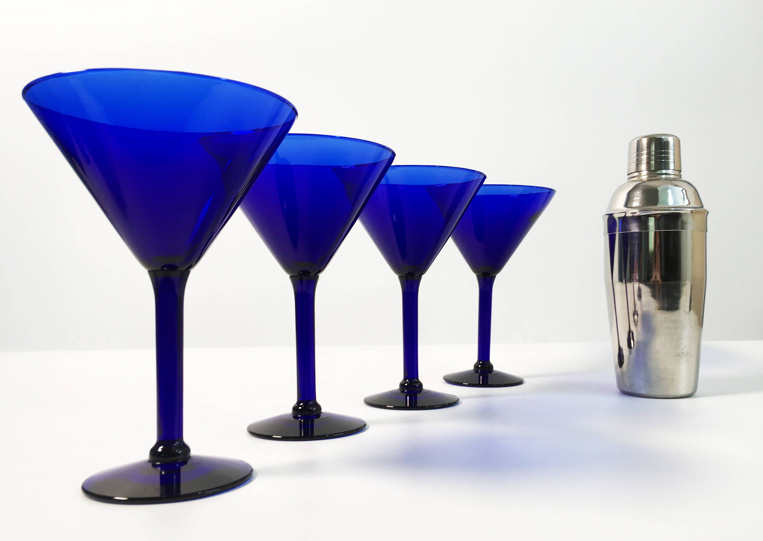 4 Vintage Blue Martini Glasses Set Of 4 Cobalt Blue Glass Martini Cocktail Glasses Stemware