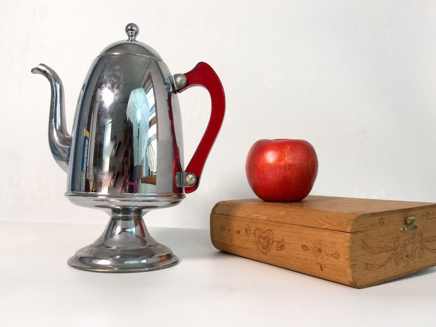 Champion chrome percolator, vintage electric coffee maker, art deco pot w/  bakelite handles