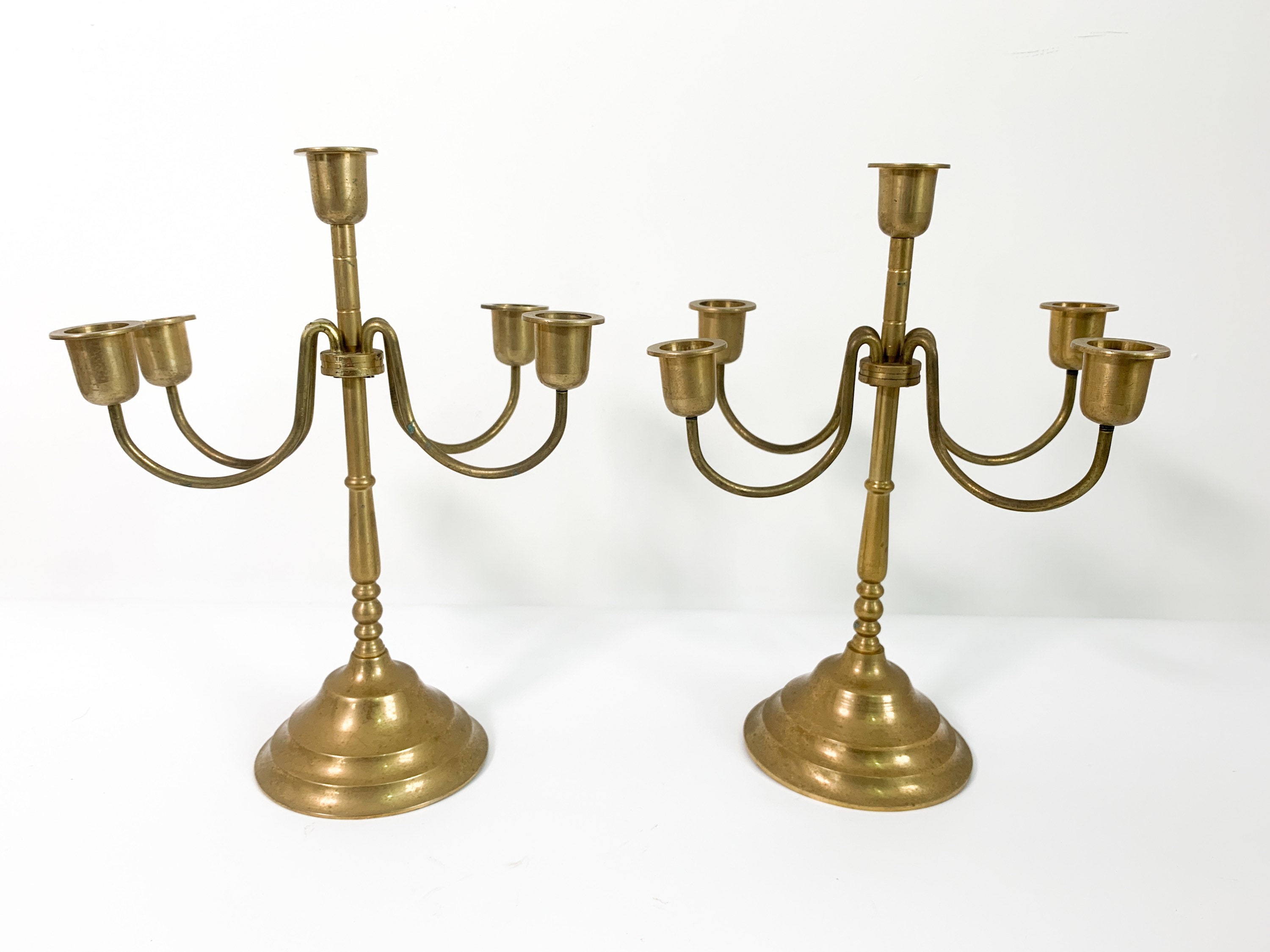 Vintage Pair of Brass Candle Holders Set of 2 4 Arm 5 Candle