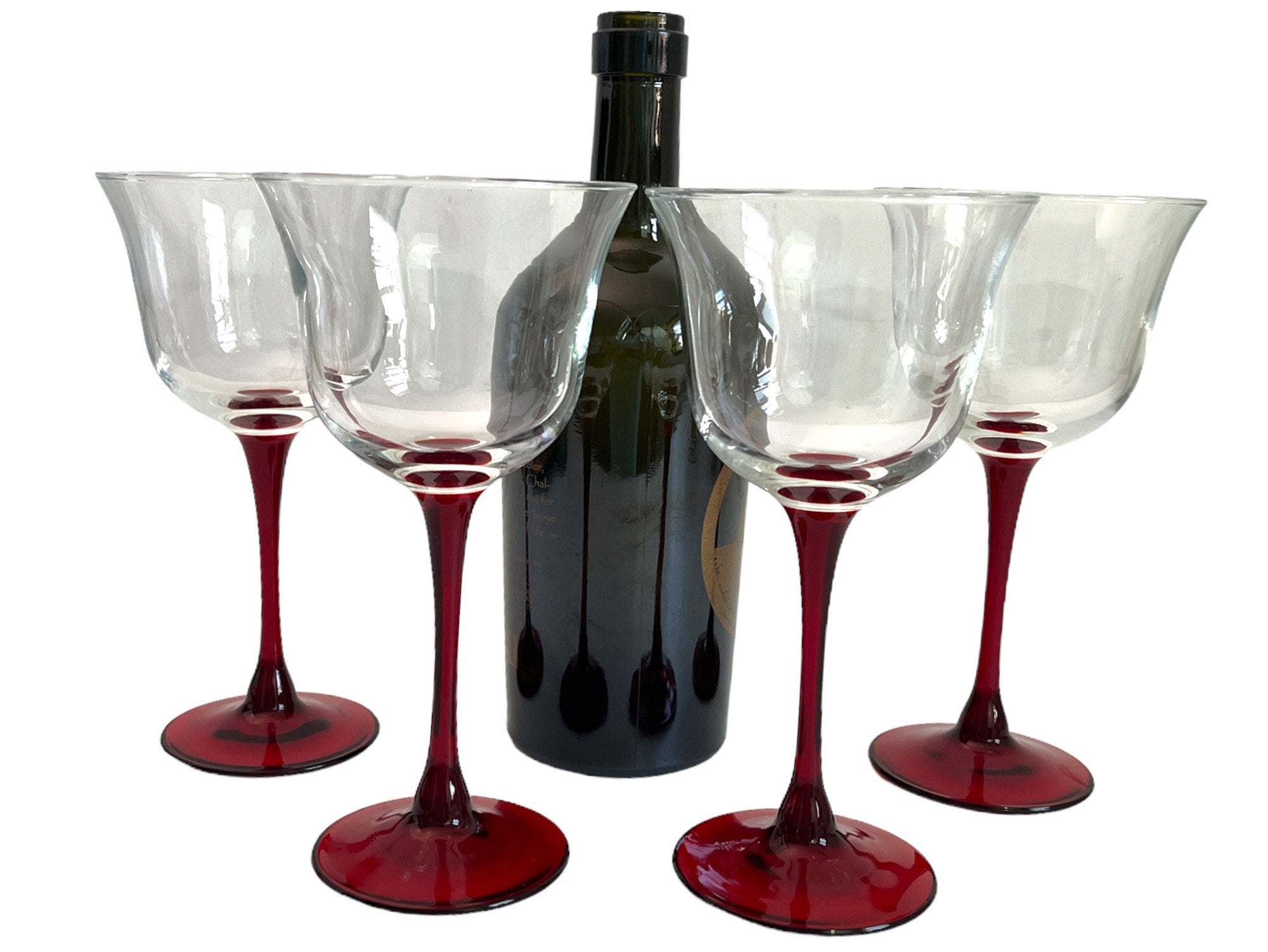 4 Vintage Cristal D'Arques Durand Americana Ruby Red Stem Wine Glasses