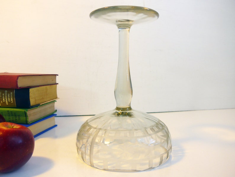 Vintage Tall Etched Glass Compote Tall Stem Pedestal Bowl Etsy