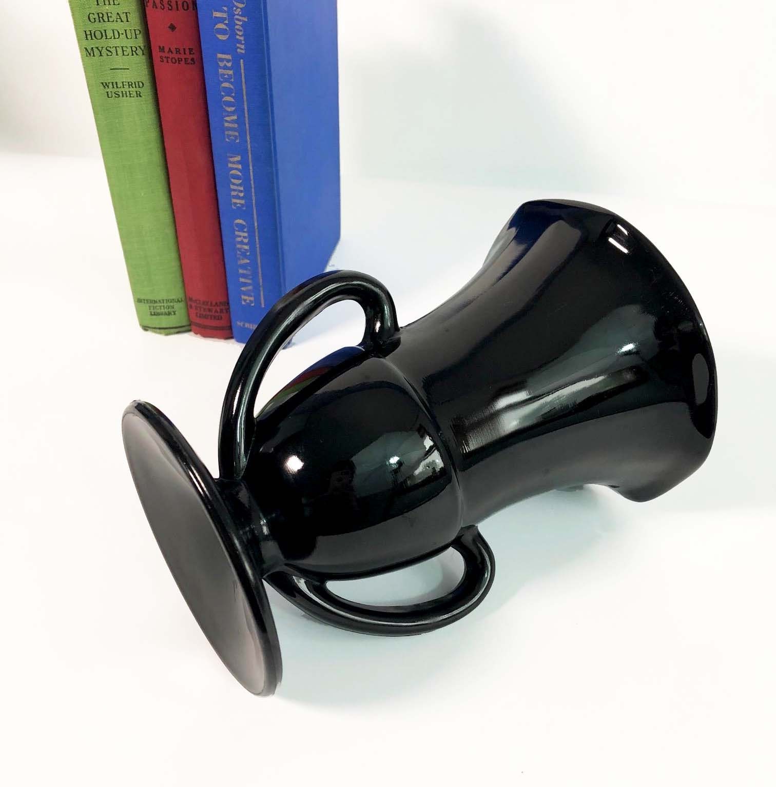 Black Amethyst Depression Glass Double Handled Footed Vase Trophy