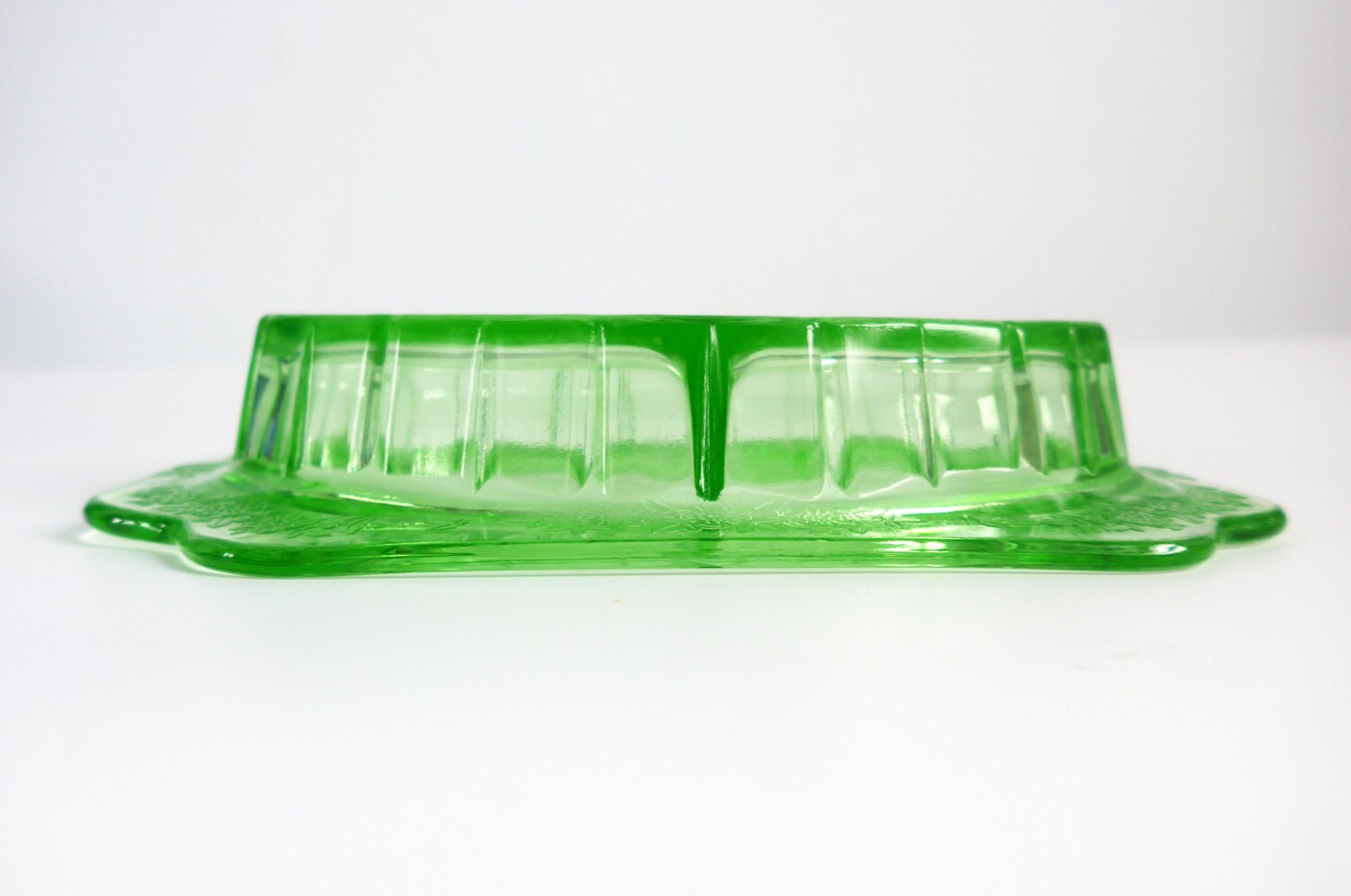Vintage Green Depression Glass Relish Dish Rectangular w