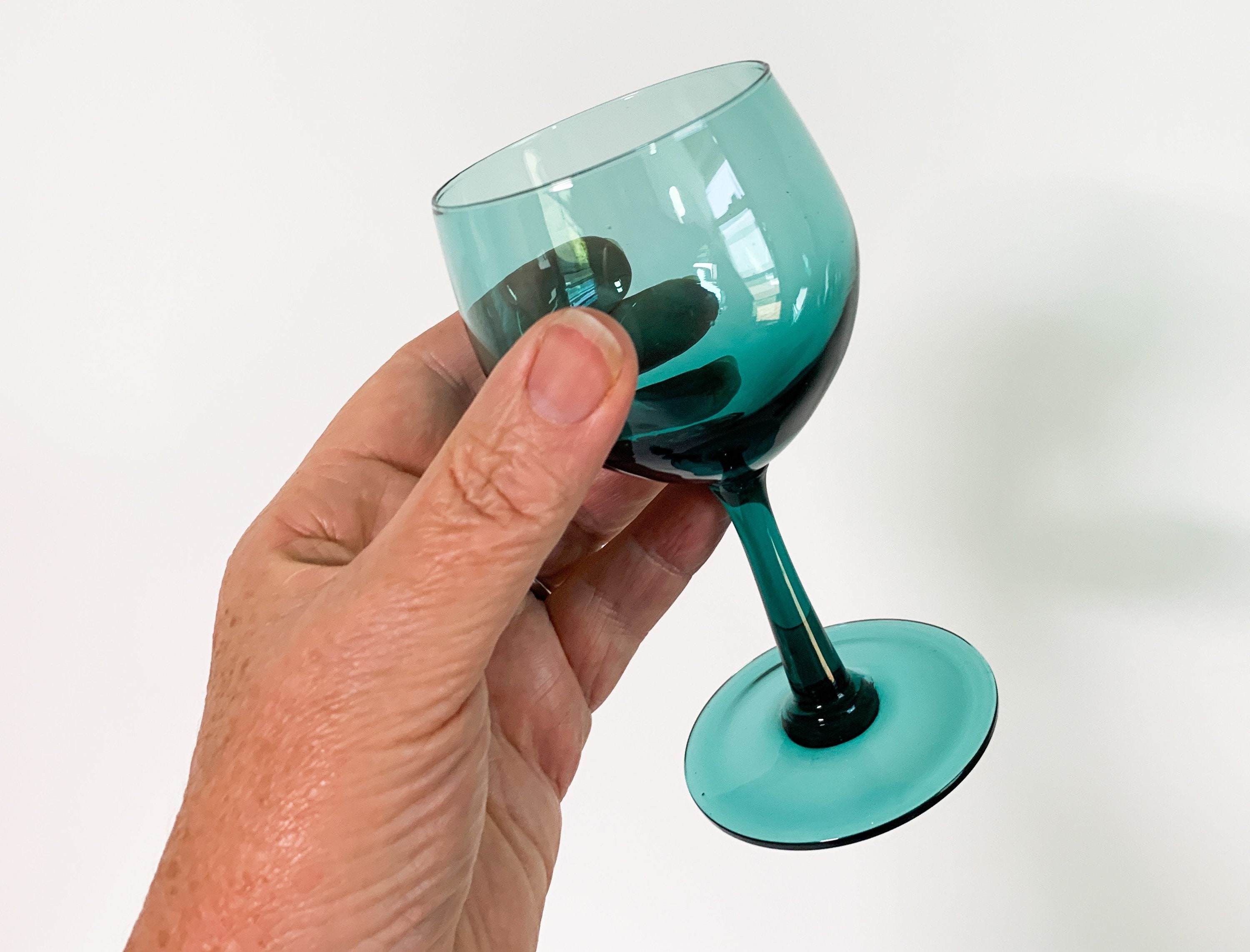 Vintage Aqua Green Wine Glasses Set of 4 Teal Green Hand Blown Wine