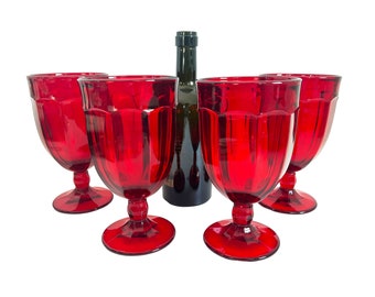 4 Vintage Arlington Ruby Red by Viking Iced Tea Glasses or Goblets - Retro Set of Four Large Capacity Water Glass - 2 Sets Available