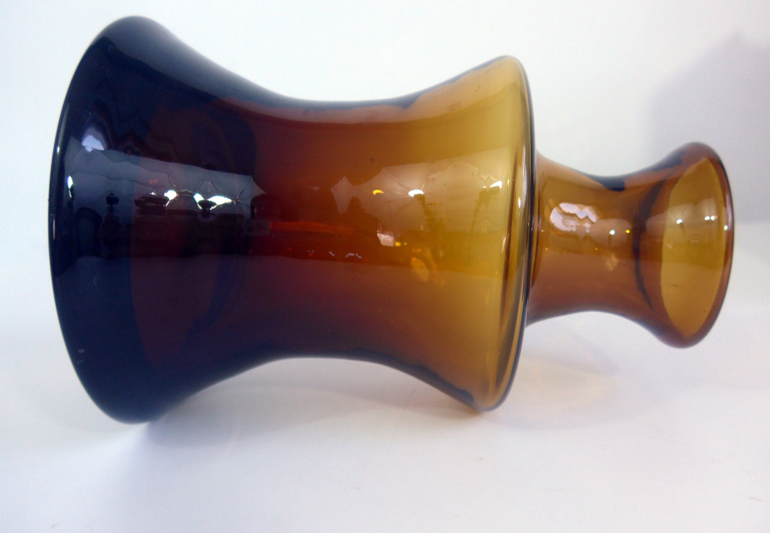 Vintage Handblown Amber Glass Vase / Bottle Mod Dark Amber Hand Blown