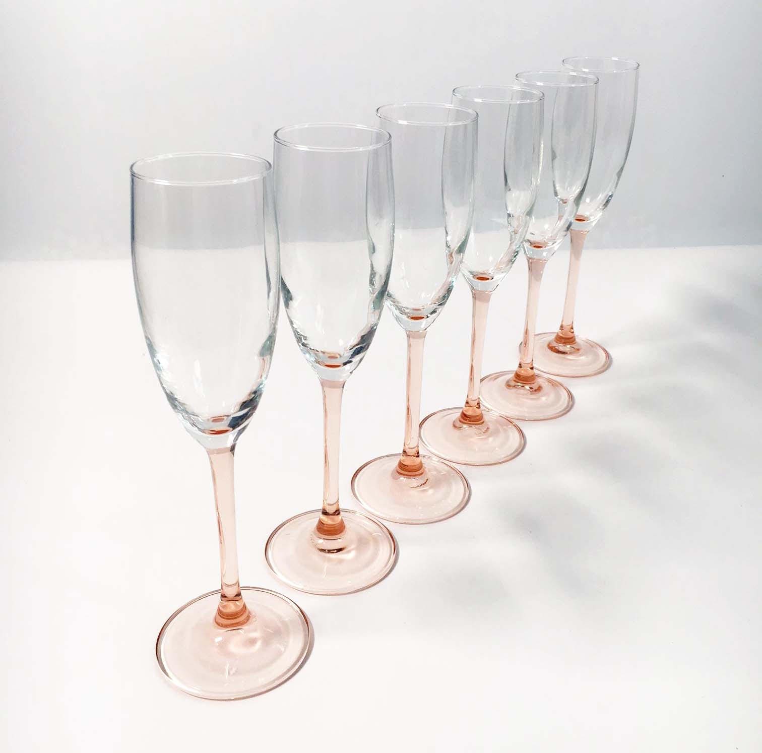 Pink Stemmed Champagne Glasses Vintage Set of 6 6 oz. each Blush