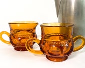 Vintage Amber Sugar Creamer Set - Glass Kings Crown Tiffan Fransciscan - Sturdy Vintage Retro Kitchen Serving