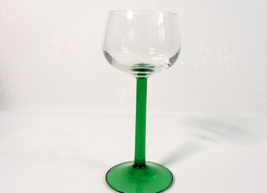 Vintage Green Stem Wine Glasses Luminarc Crystal Glassware retro Stemware  Midcentury French Barware 60s