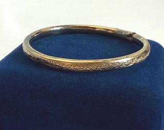 Vintage Child’s Etched Bangle Bracelet - Retro Estate Jewelry - Gold Plated for Young Girl or Baby