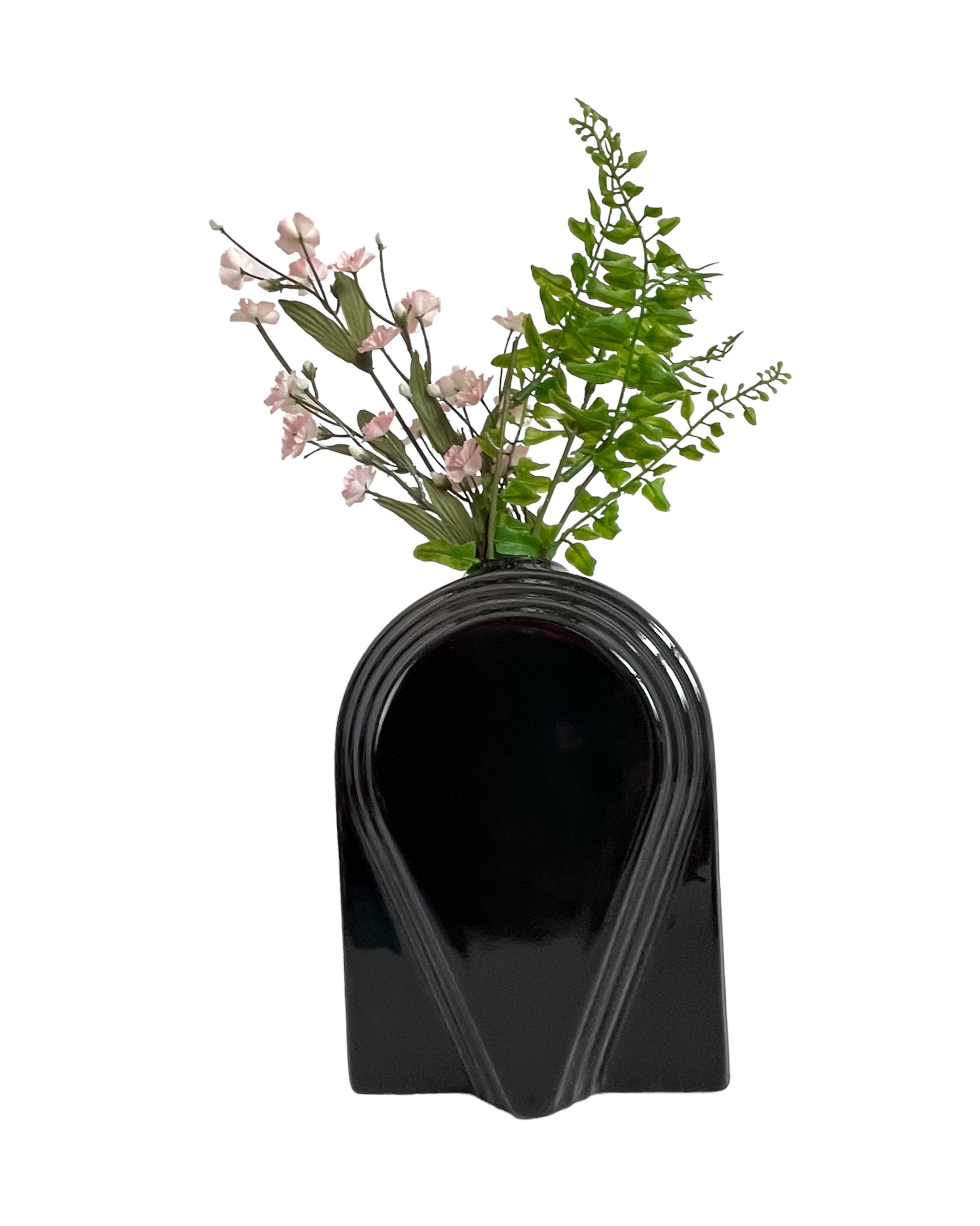 Vintage BLACK Pottery Table Vase Ceramic ca 1990s Mod Modern Home