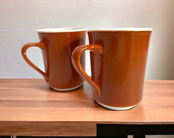 2 Vintage Syralite Syracuse China Coffee Mugs - Restaurantware Set of Two Brown Coffee Cups - Retro & Kitsch Kitchen Decor