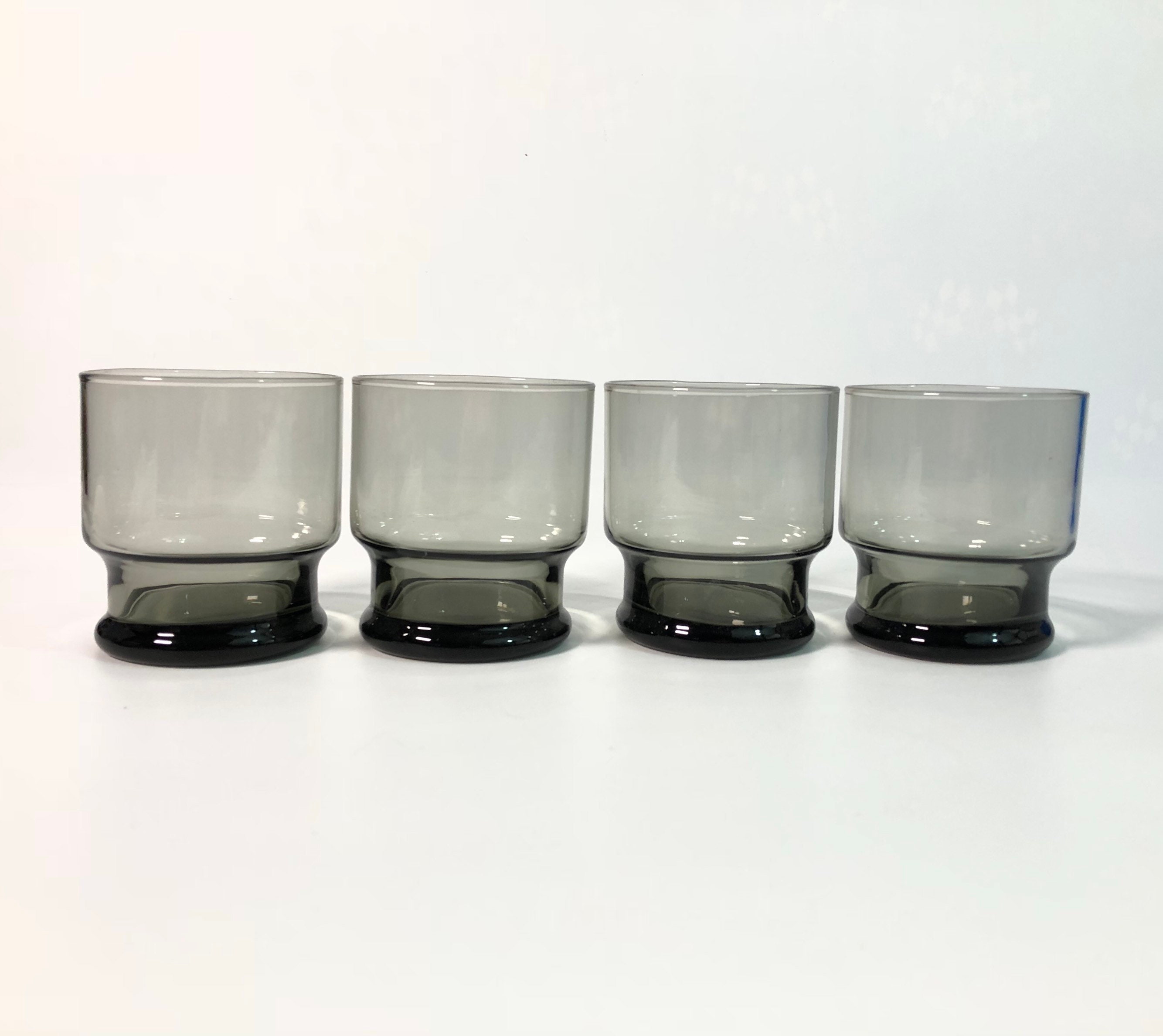 Pair of Two Tawny Brown Smoke Cocktail Drinking Glasses Boho Eclectic  Mid-century Glassware 