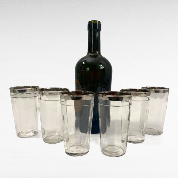 Vintage Small Juice Glasses Set of 6 Silver Rimmed Mad Men Etsy