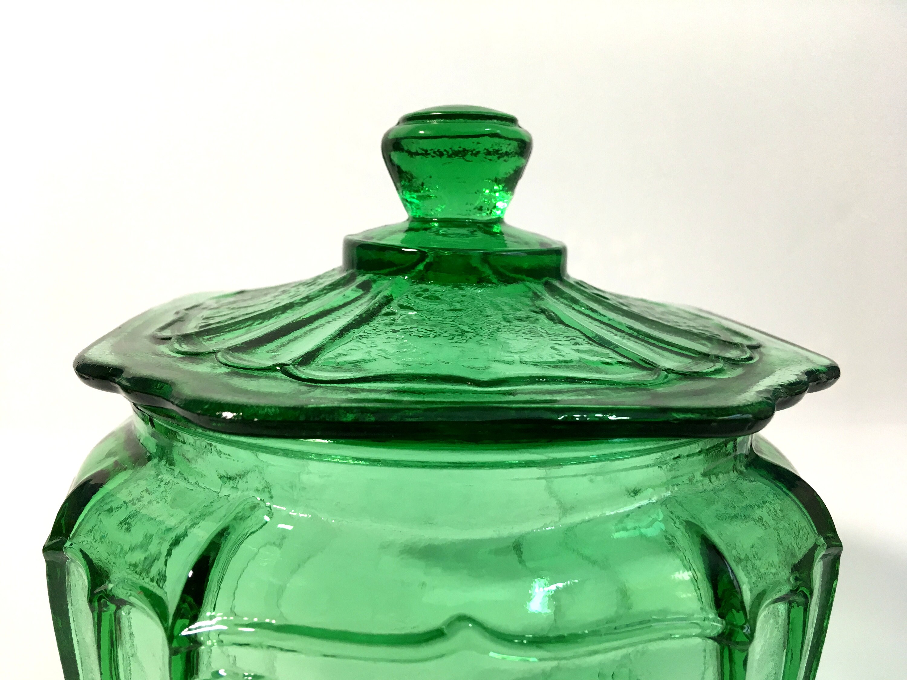 Vintage Green Royal Lace Cookie Jar Crafted by Hazel Atlas Glass 1930s,  Green Royal Lace Depression Glass Cookie Jar