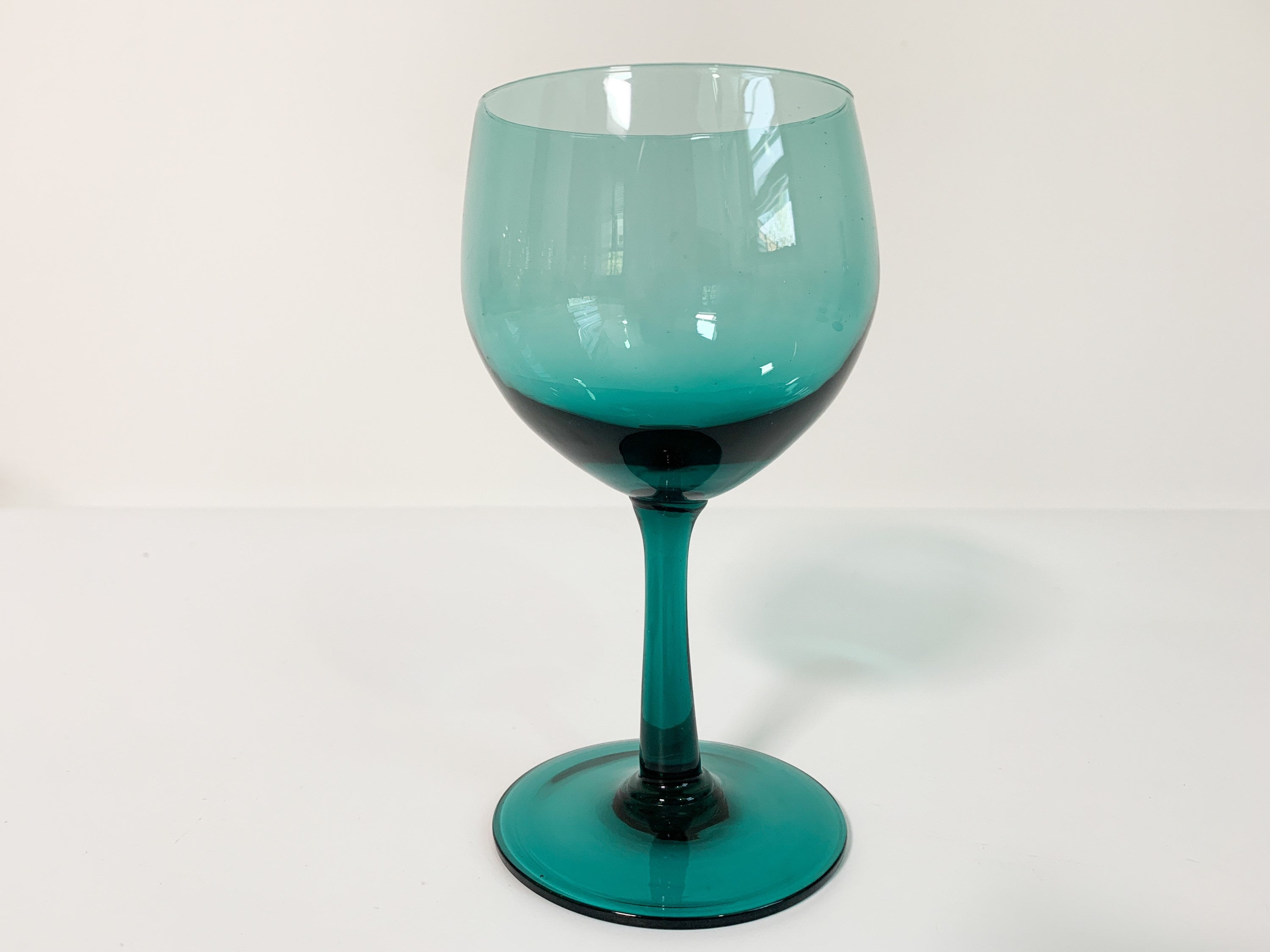Vintage Aqua Green Wine Glasses Set of 4 Teal Green Hand Blown Wine Glasses Retro Set of