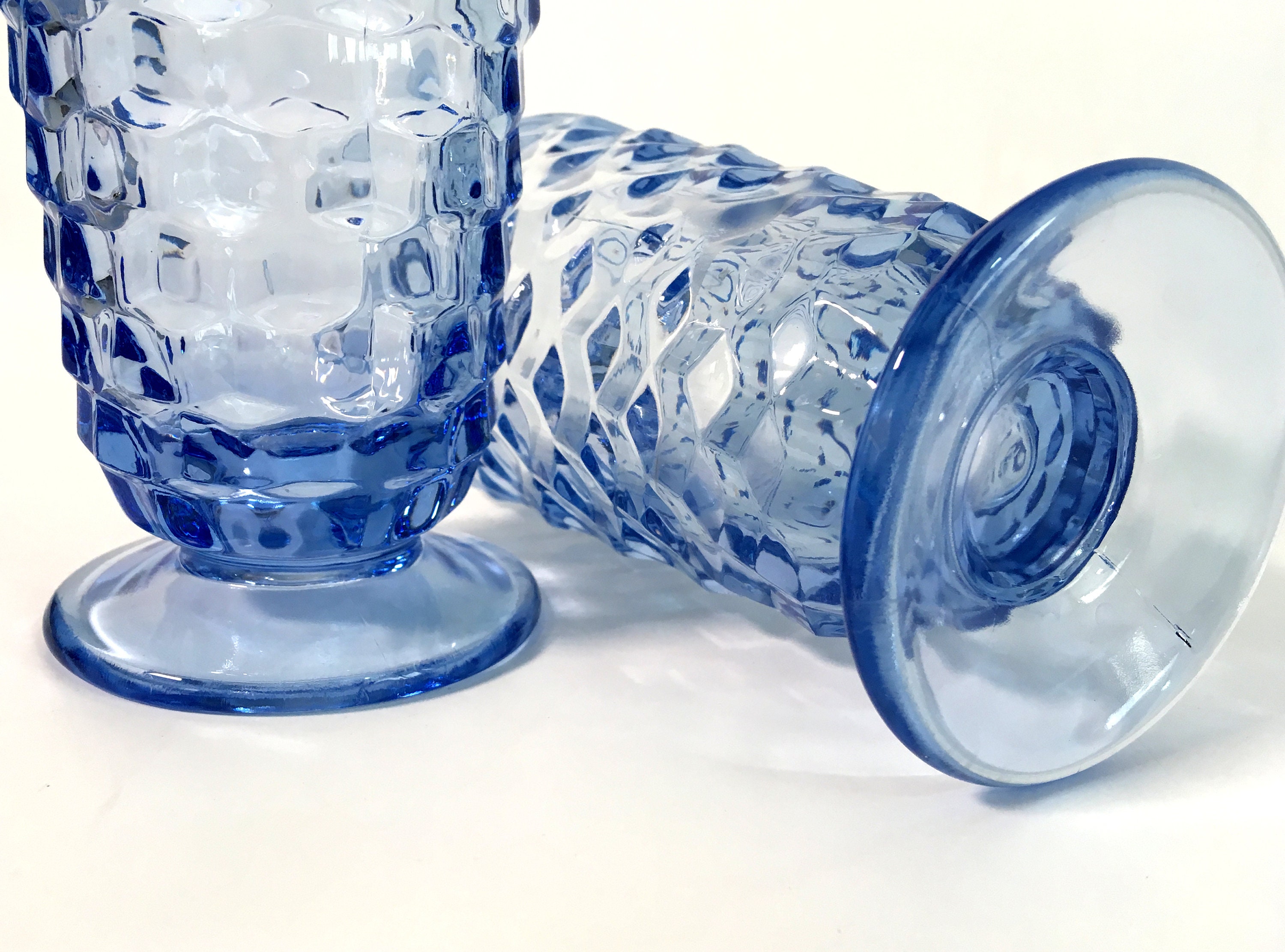 3 Whitehall Blue Colony Iced Tea / Water Glasses Large Heavy Waffle Design Vintage Retro