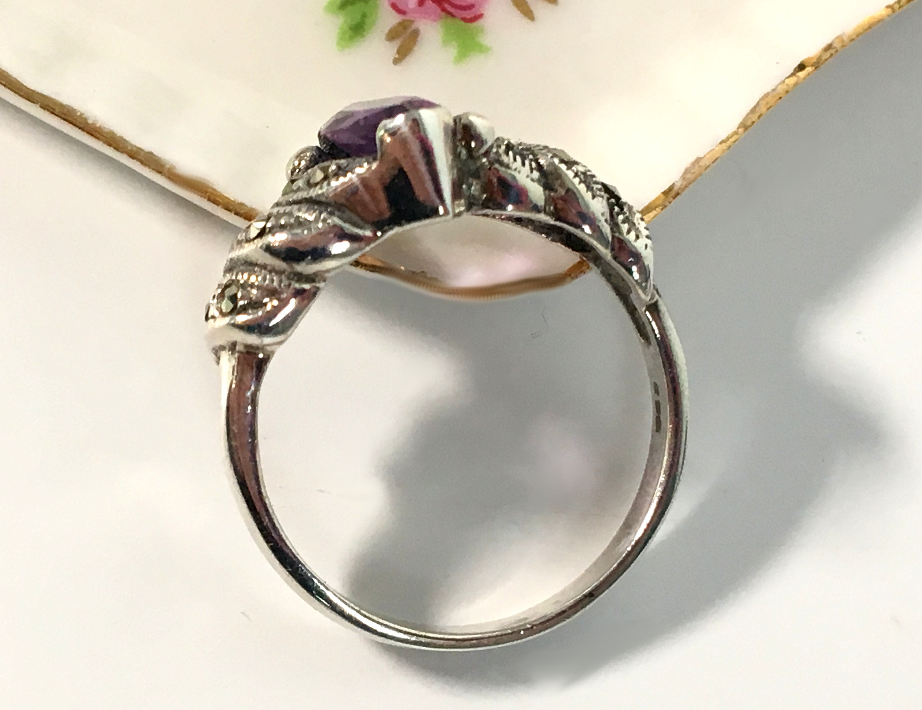 Vintage Sterling Silver Amethyst & Marcasite 925 Sterling Silver Ring ...