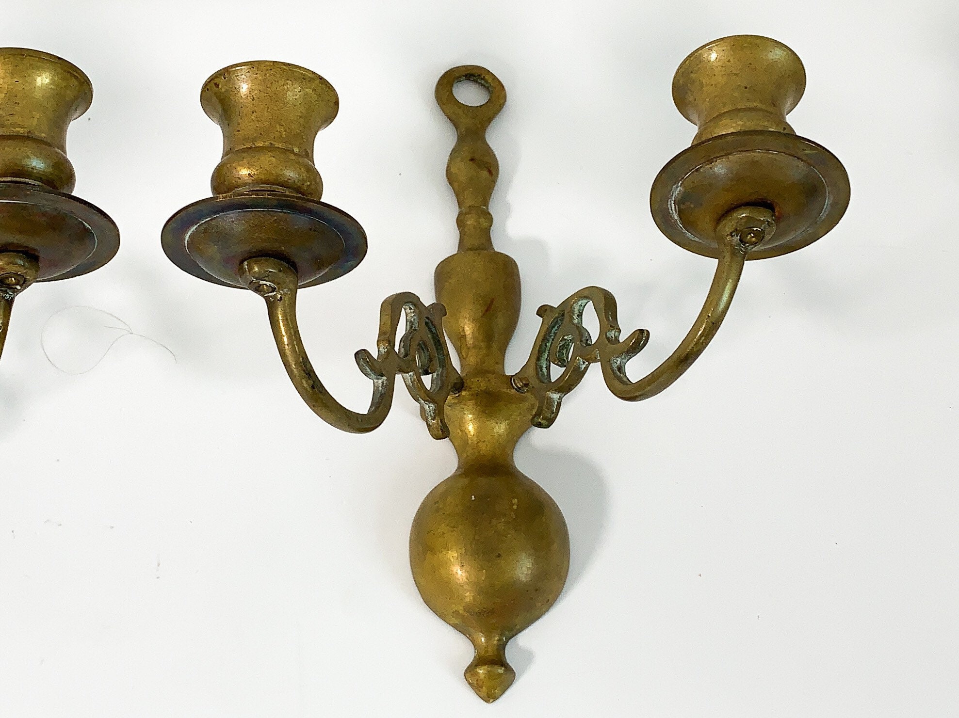 Vintage Pair of Brass Sconce Candleholders 2 Solid Brass Sconces HB