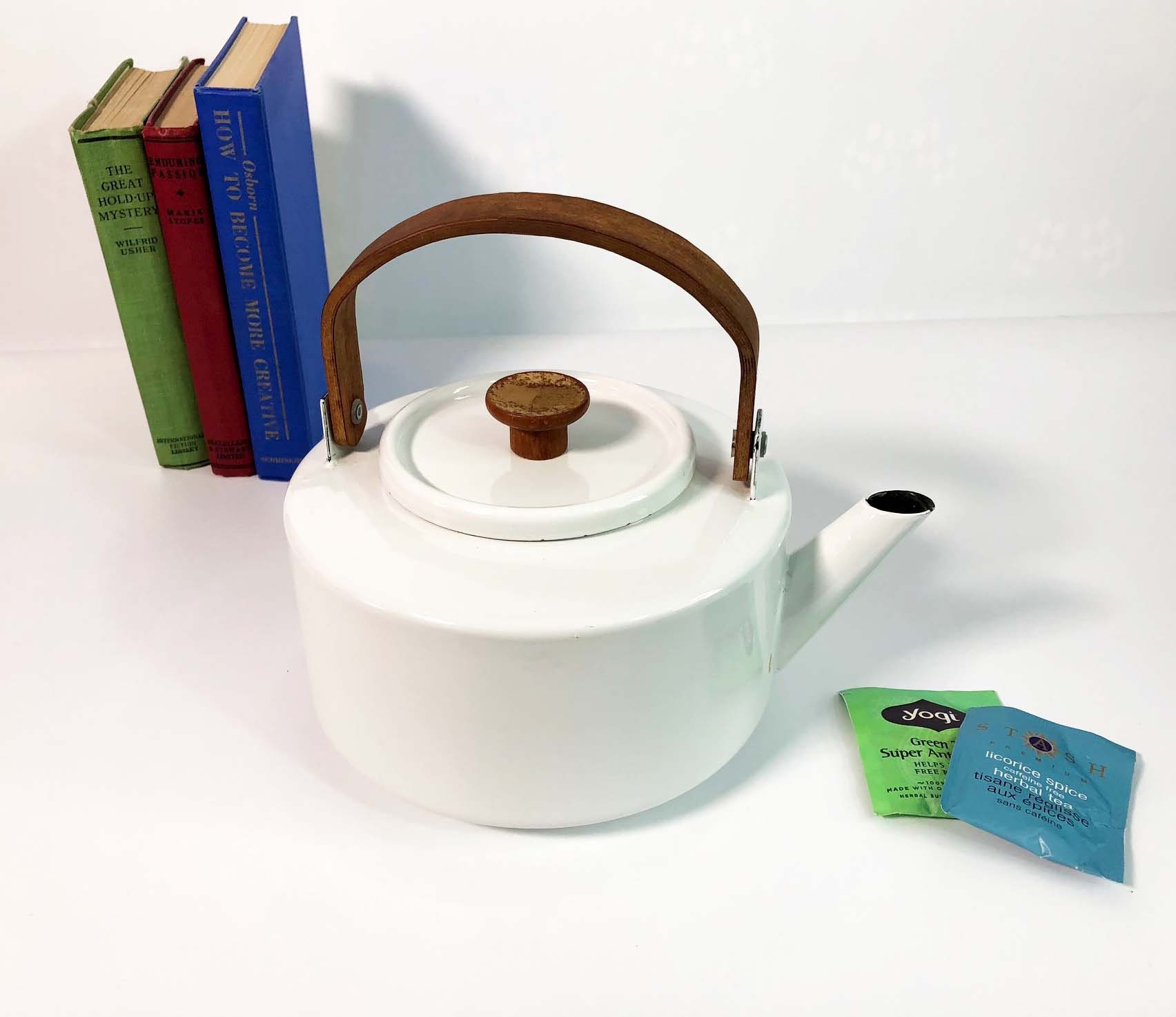 Danish Michael Lax Copco White Enamel Tea Kettle / Pot Made in Spain