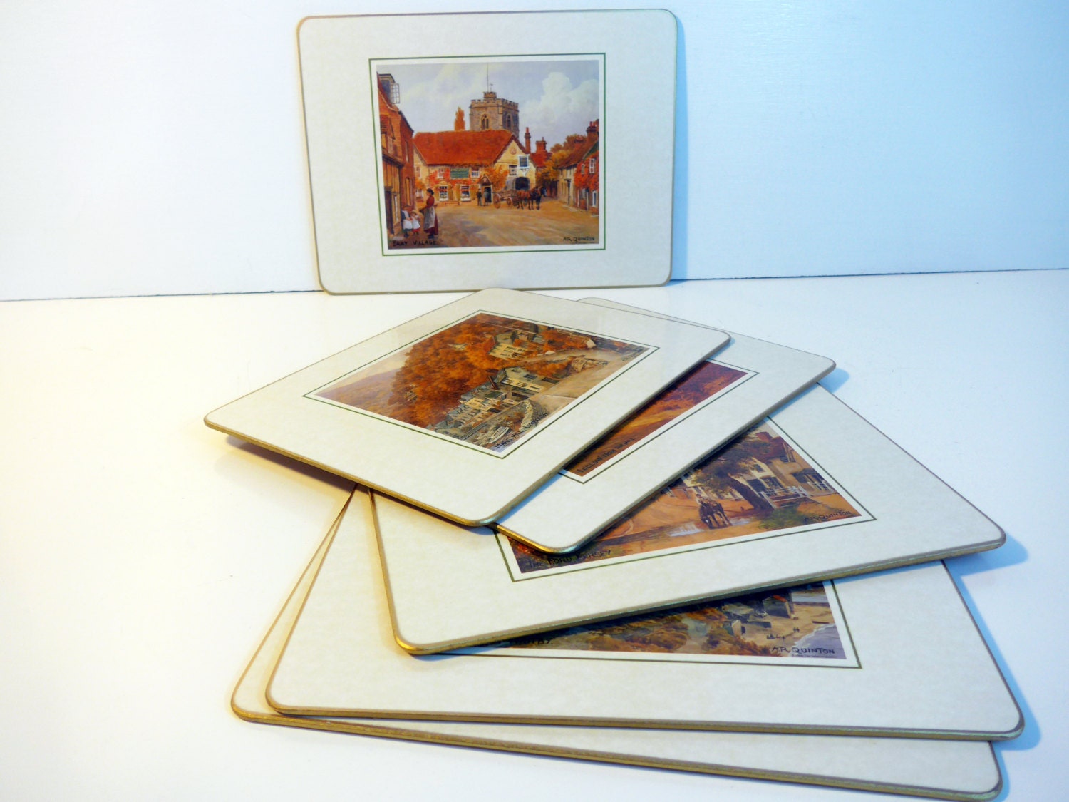 Set 6 Vintage Cork Placemats 6 Scenes English Villages & Landscapes