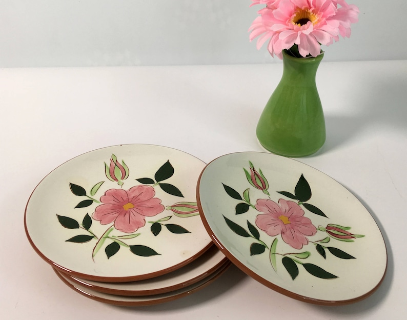 Vintage Kitchenware Pottery Mid Century Stangl Wild Rose Bread /& Butter Plate Retro Serving White w Pink Flowers